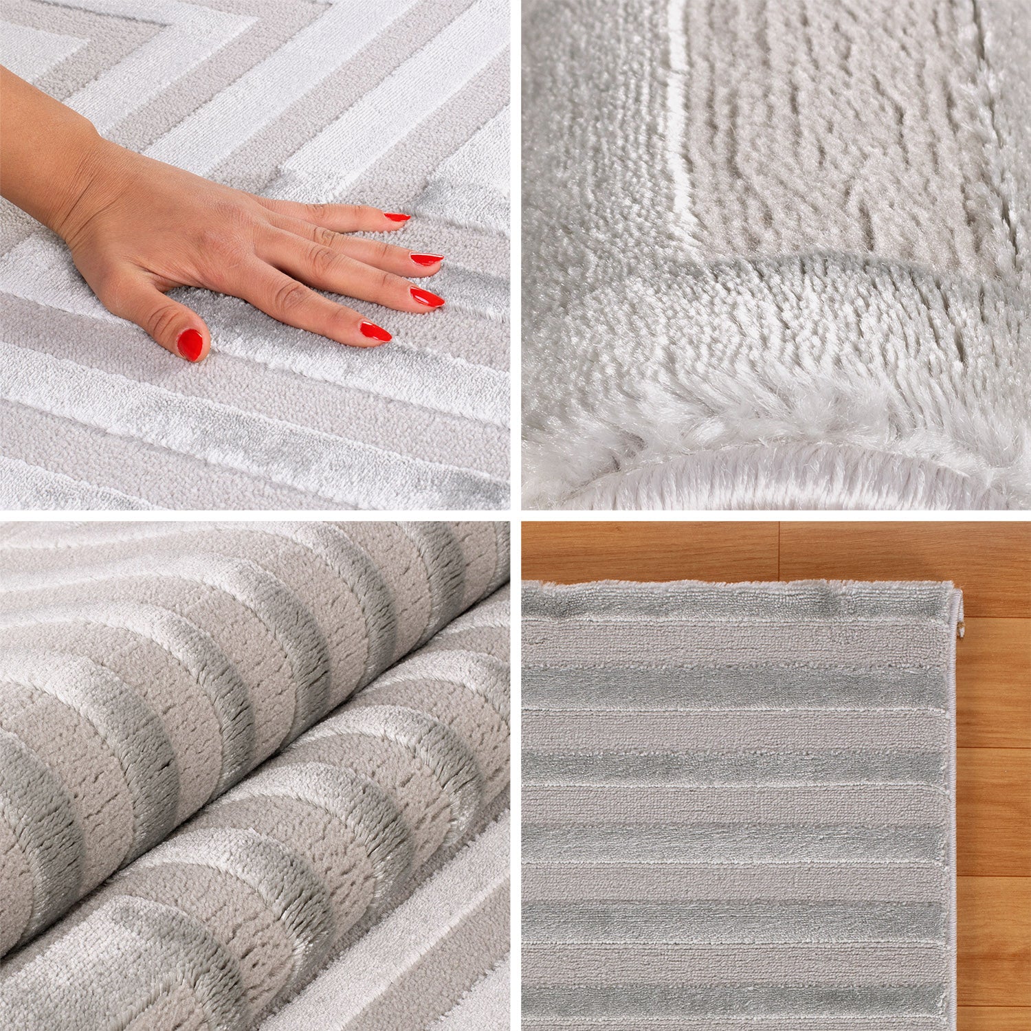 Teppich Wohnzimmer Kurzflor Skandinavische Stil Teppich Uni Silber 3D Effekt