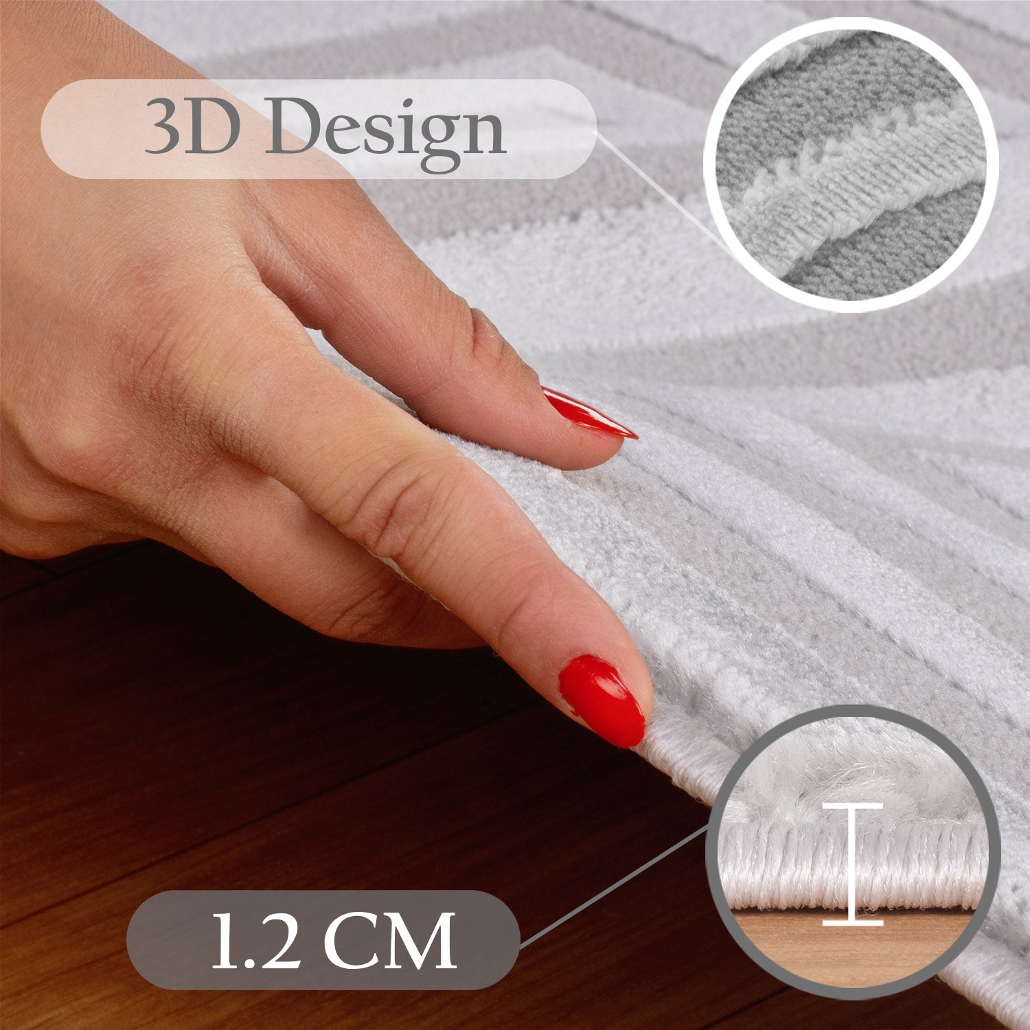 Teppich Wohnzimmer Kurzflor Skandinavische Stil Teppich Uni Silber 3D Effekt