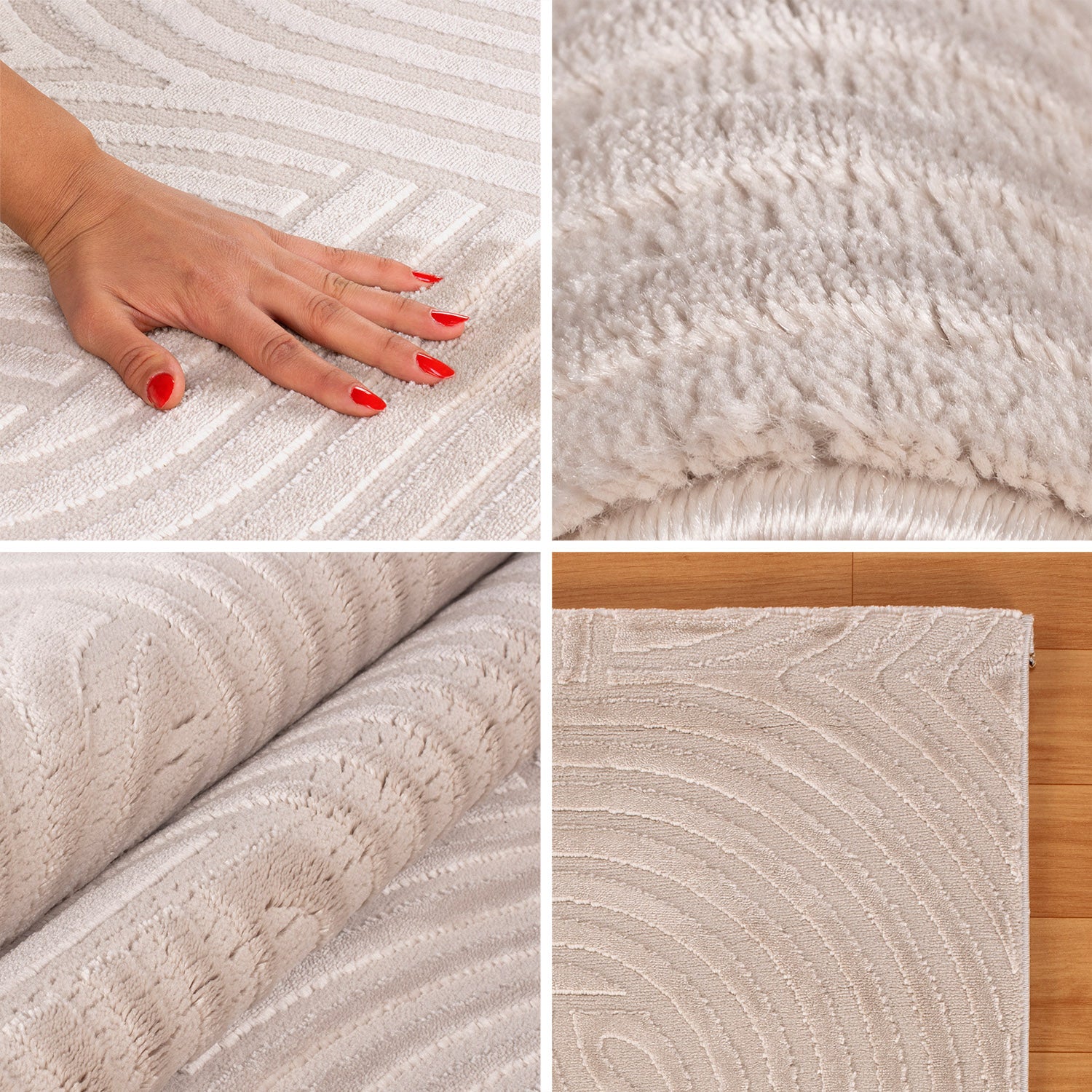 Teppich Wohnzimmer Kurzflor Skandinavische Stil Boho Teppich Beige Einfarbig