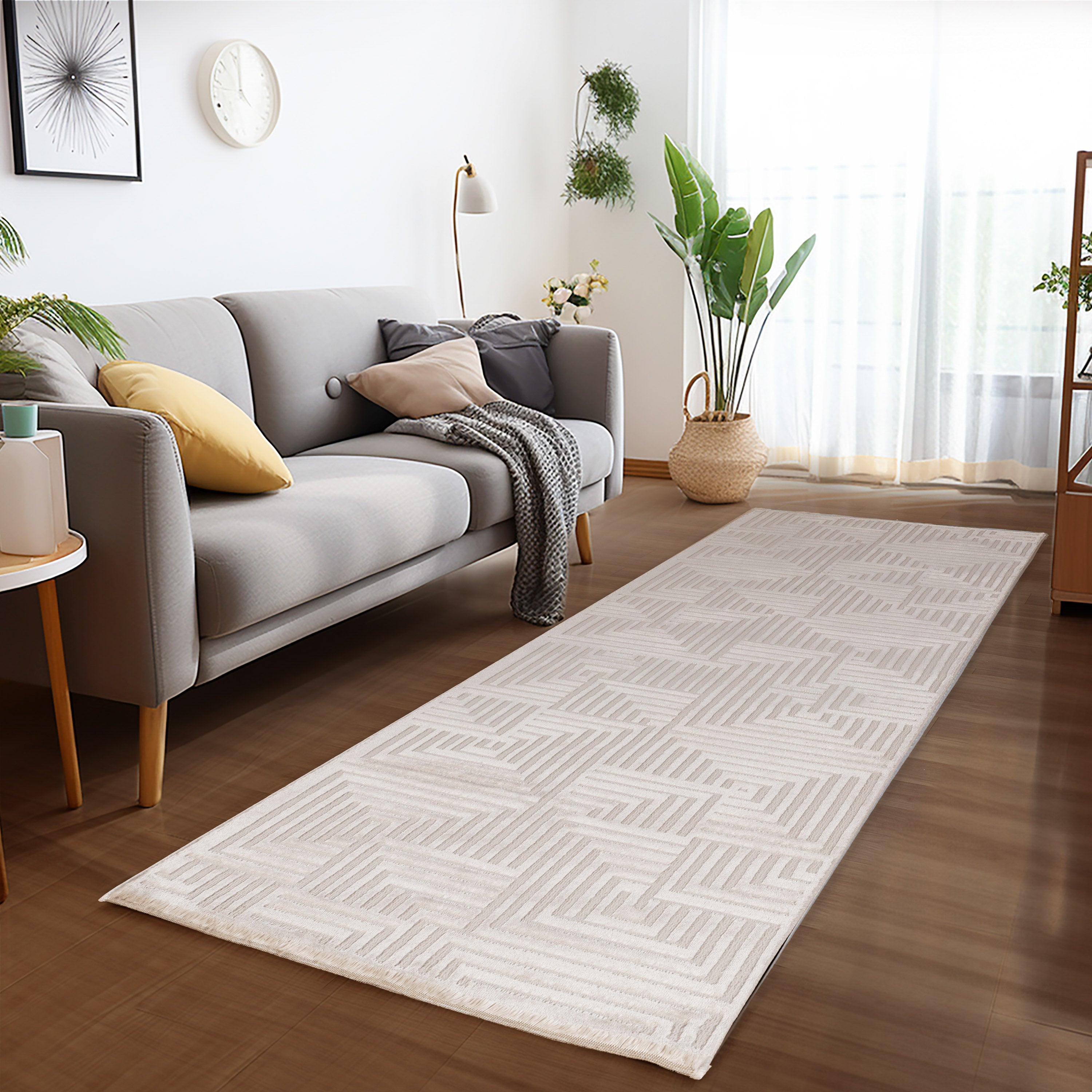 Teppich Wohnzimmer Kurzflor Skandinavisch Stil Deko Teppich Beige Einfarbig