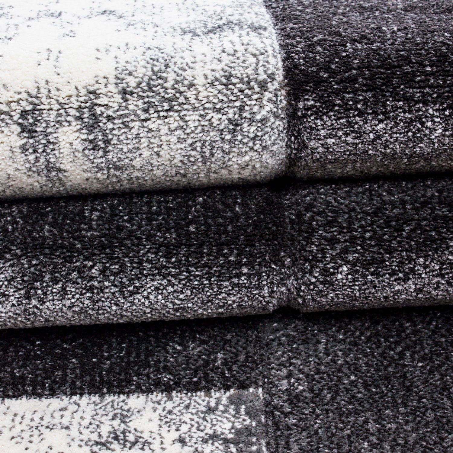 Kurzflor Design Teppich Rechteck Karo Muster Wohnzimmerteppich Grau Meliert