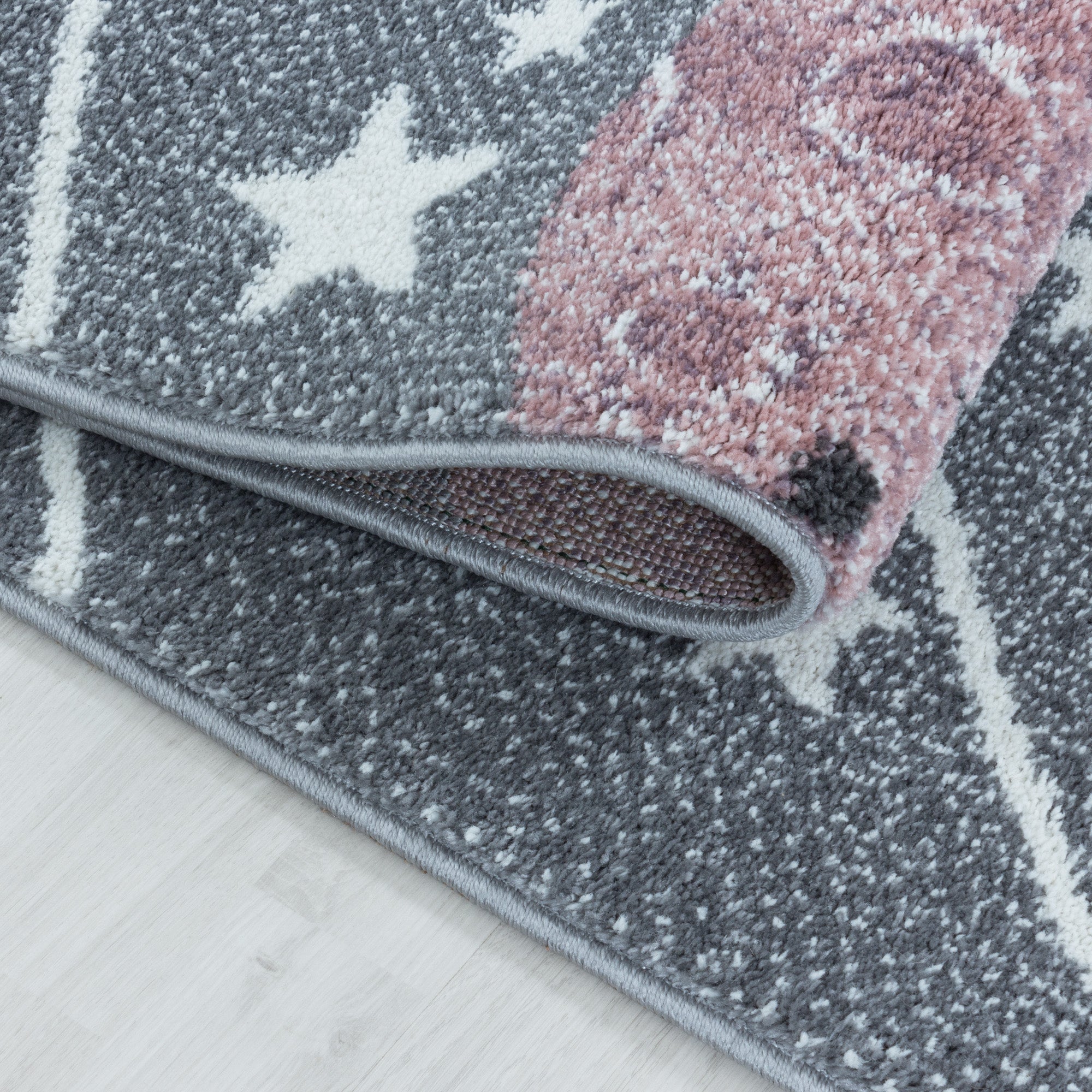 Kurzflor Kinderteppich Grau Planet Weltall Sonne Mond Design Kinderzimmerteppich