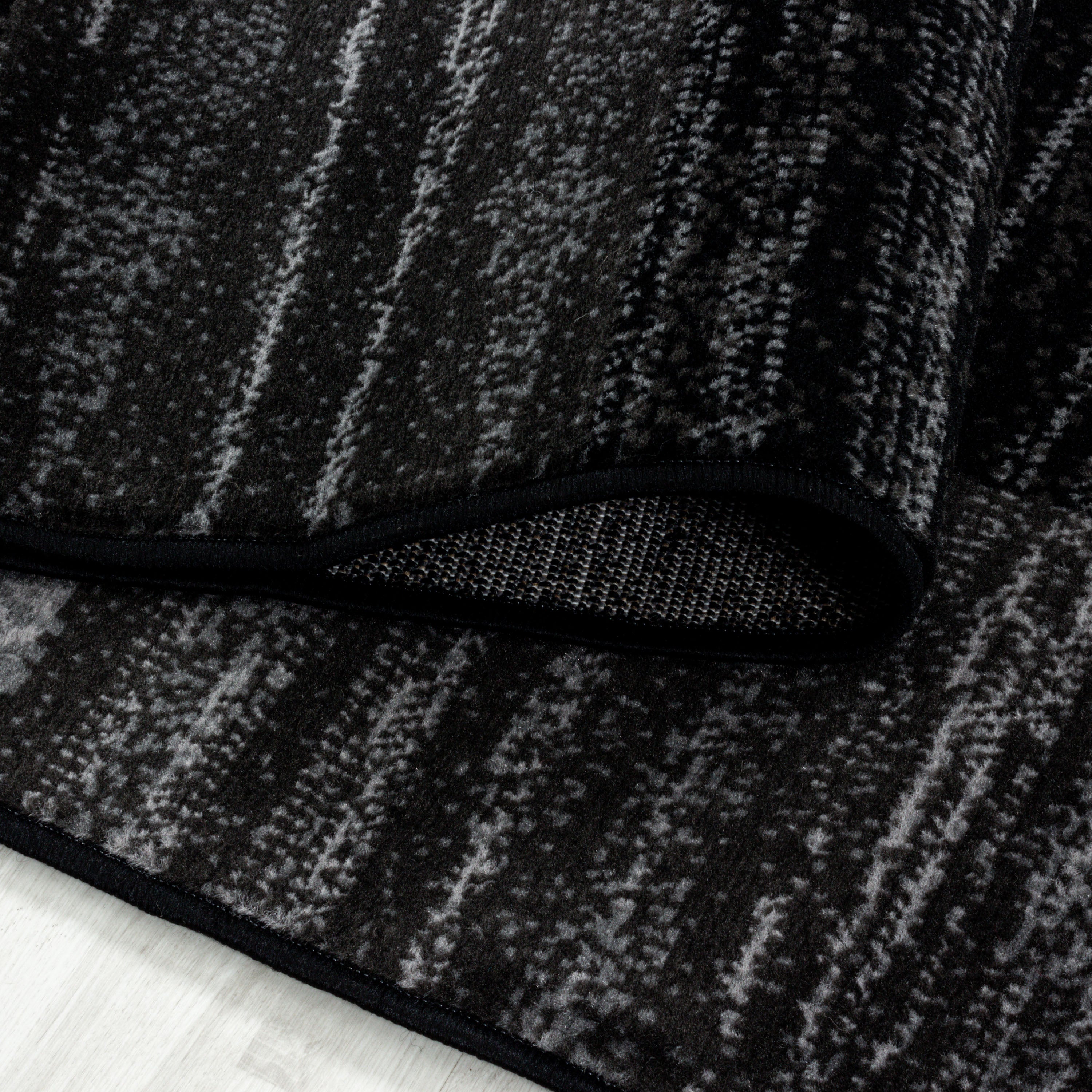 Kurzflor Teppich Set Kachel Design Schlafzimmer Bettumrandung 3 Teile Schwarz