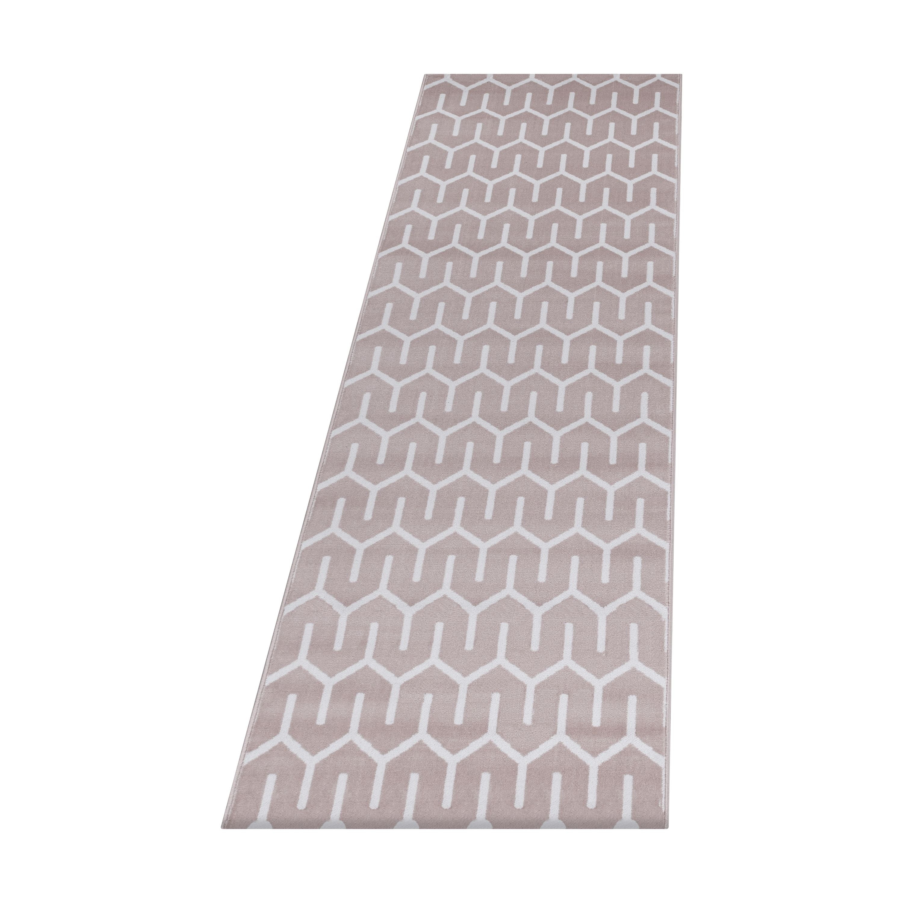 Kurzflor Teppich Set Schlafzimmer Läufer Set Gitter Design 3 Teile Pink