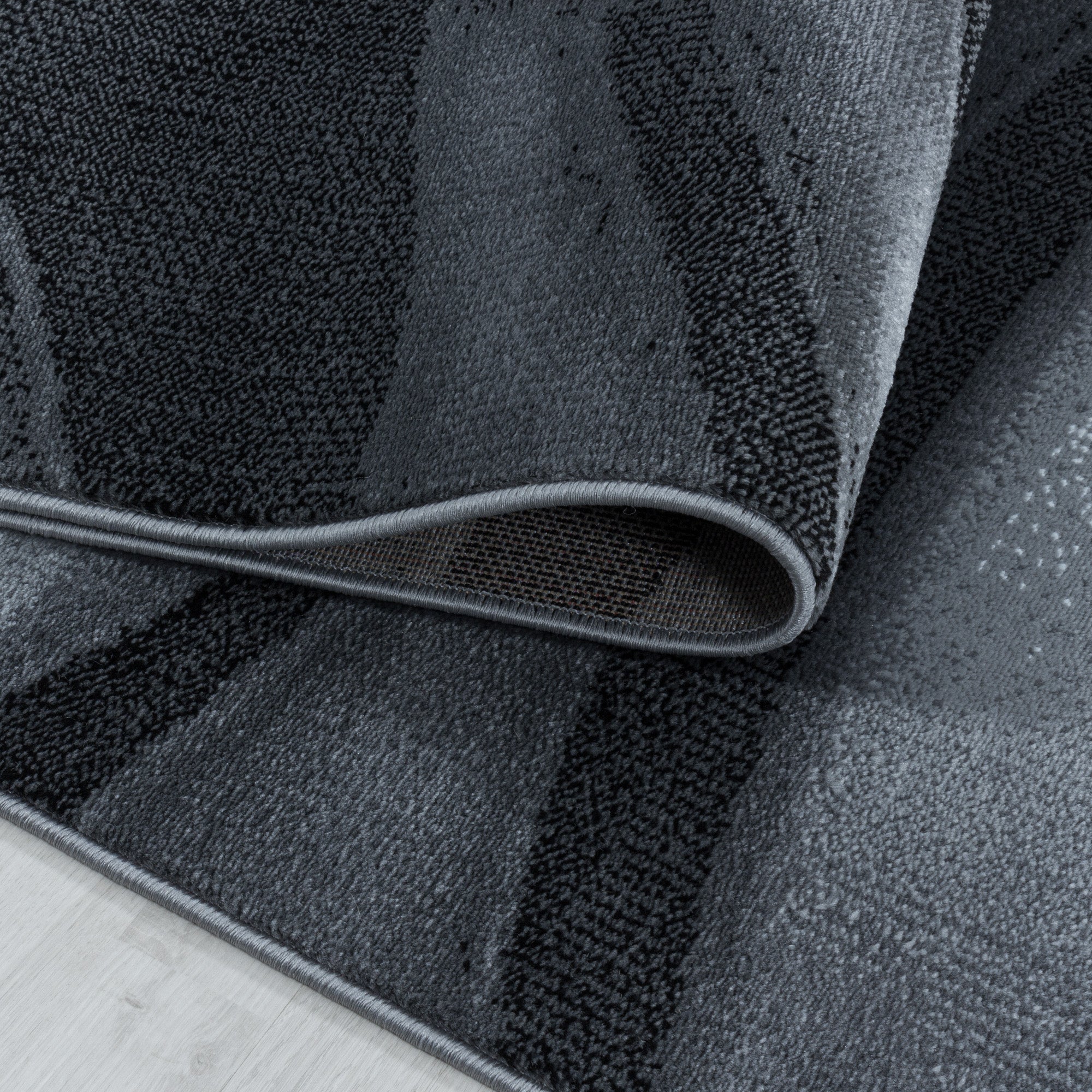 Kurzflor Teppich Set Schlafzimmer Läufer Abstrakt Wellen Design 3 Teile Schwarz