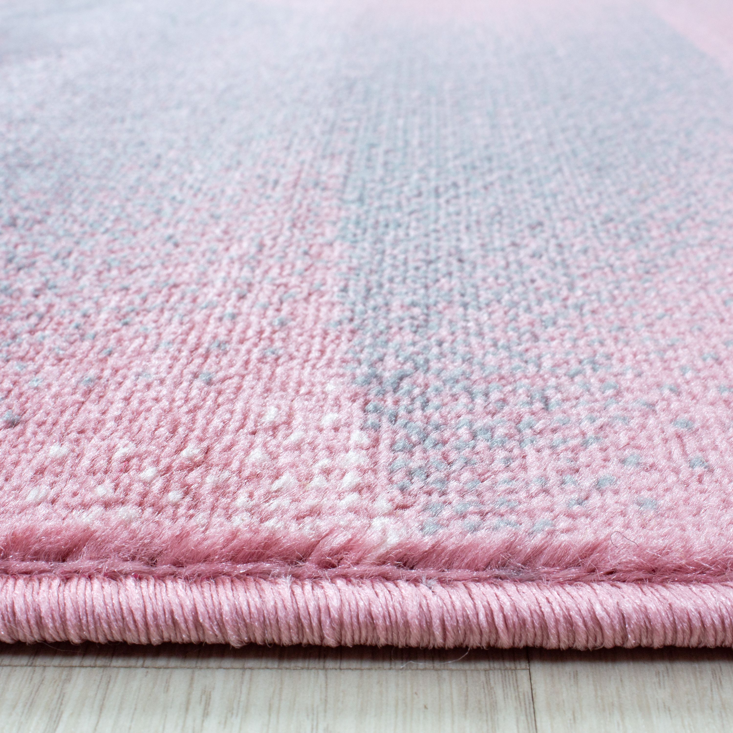 Kurzflor Teppich Set Schlafzimmer Läufer Streifen Wellen Design 3 Teile Pink