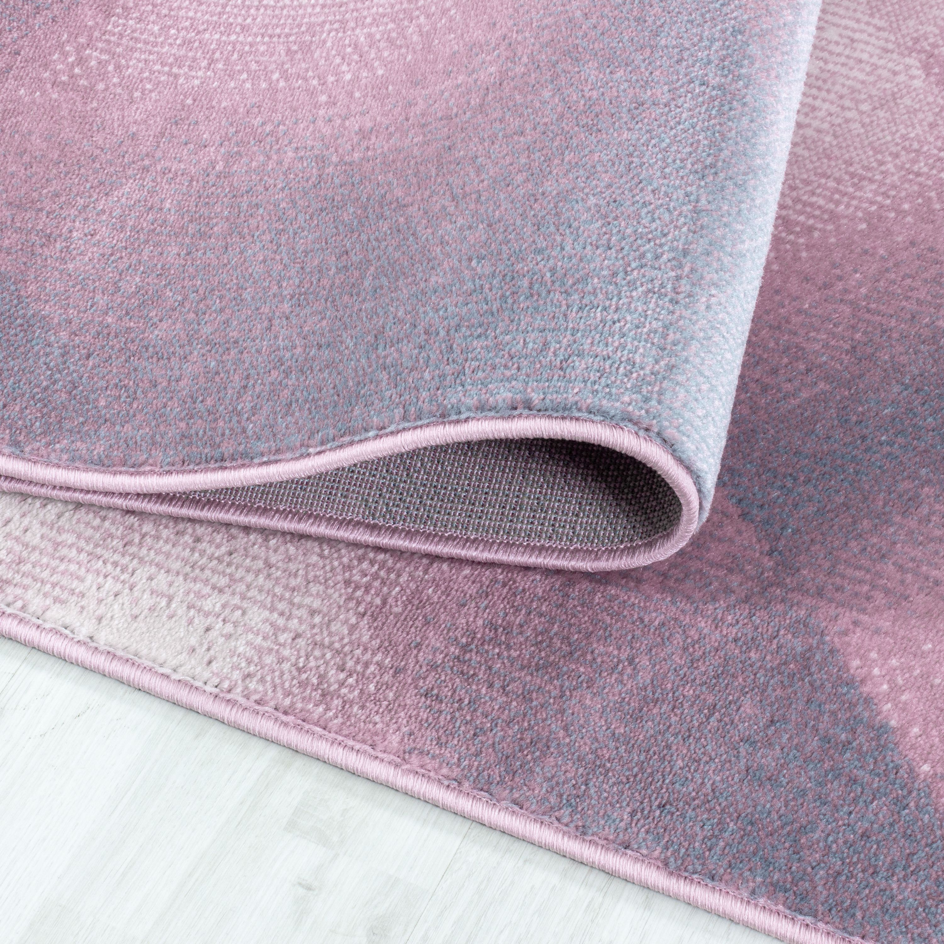 Kurzflor Teppich Set Schlafzimmer Läufer Streifen Wellen Design 3 Teile Pink