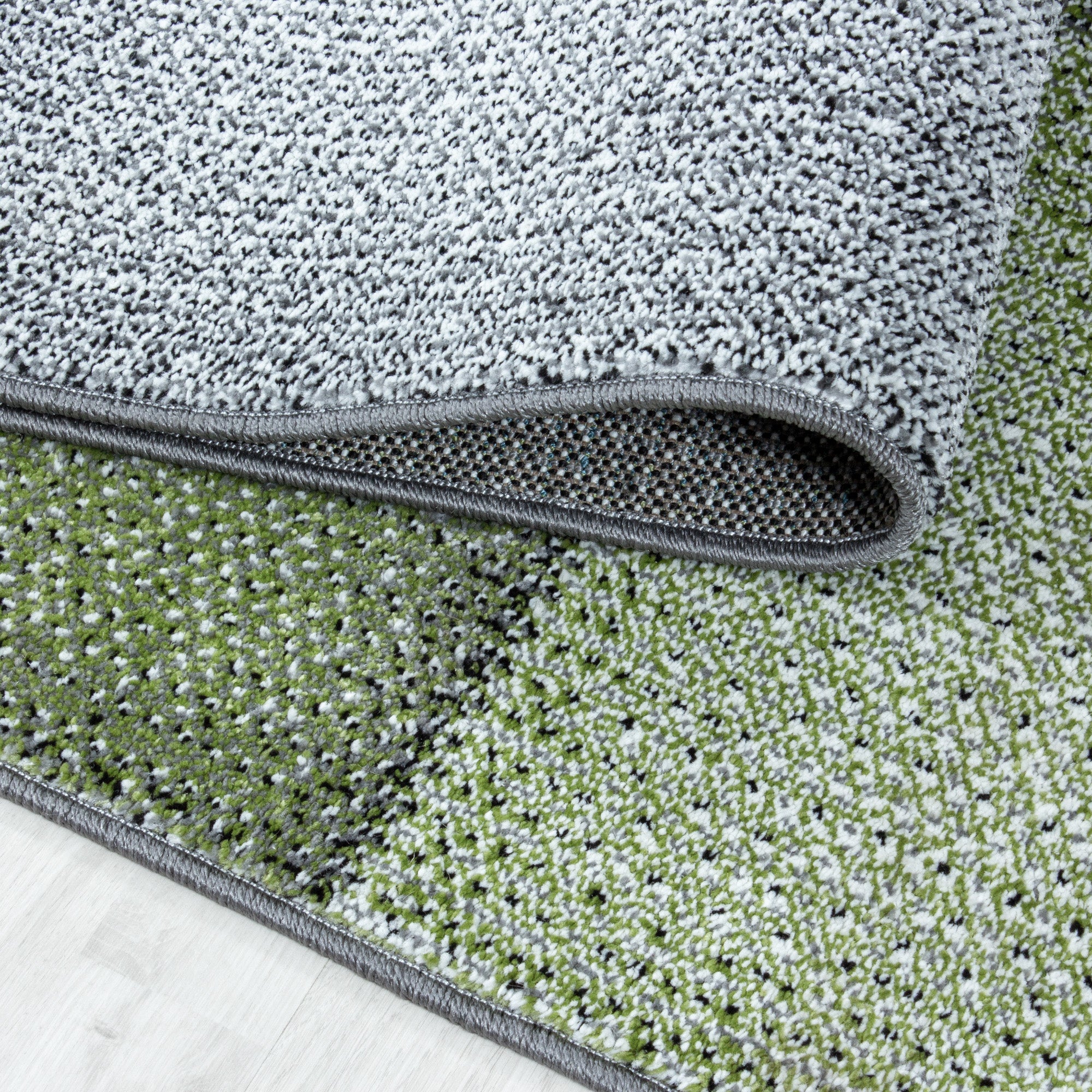 Kurzflor Teppich Bettset Grün Grau Quadrat Pixel Muster Läuferset 3 Teile Weich