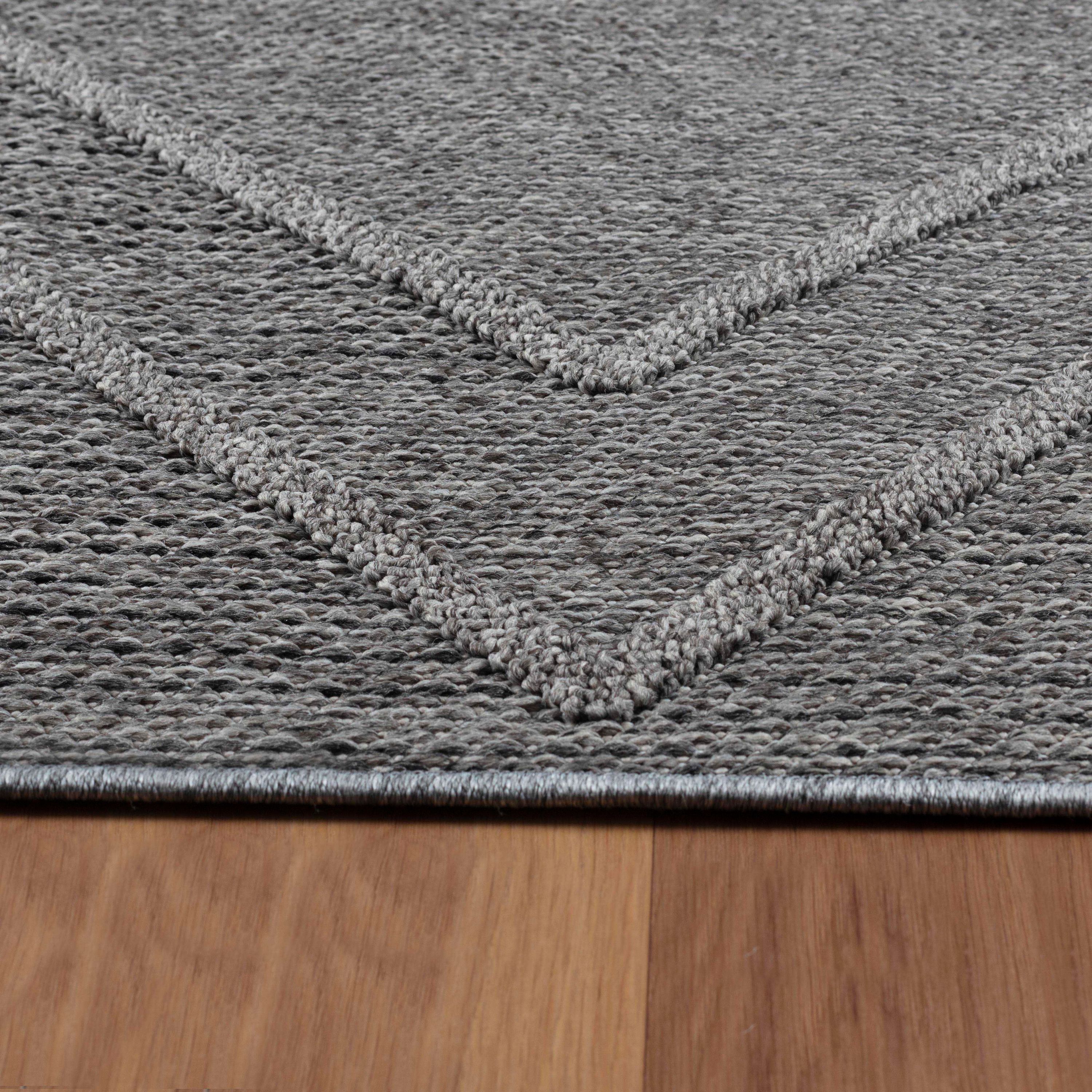 In- Outdoor Teppich Flachgewebt Sisal Optik Einfarbig 3D Boho Design Grau