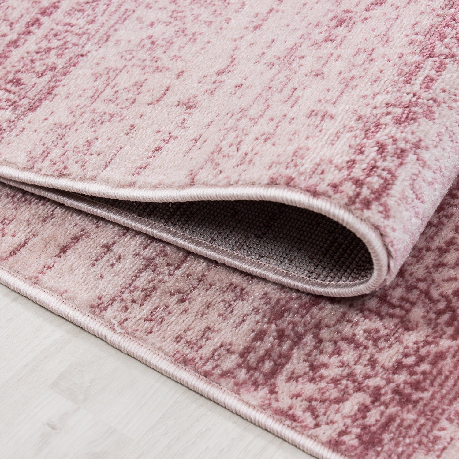Kurzflor Teppich Einfarbig Streifen Muster Rosa Weiss Meliert Wohnzimmerteppich