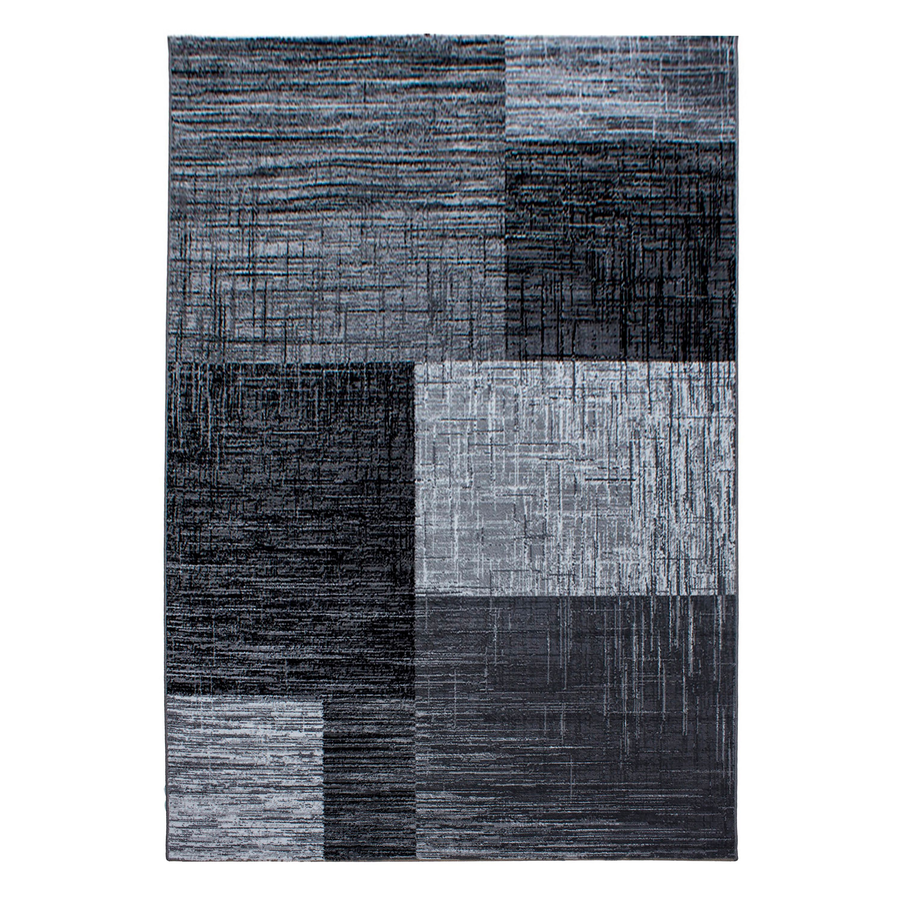 Kurzflor Design Teppich Modern geometrisches Muster Grau Schwarz Weiss Meliert