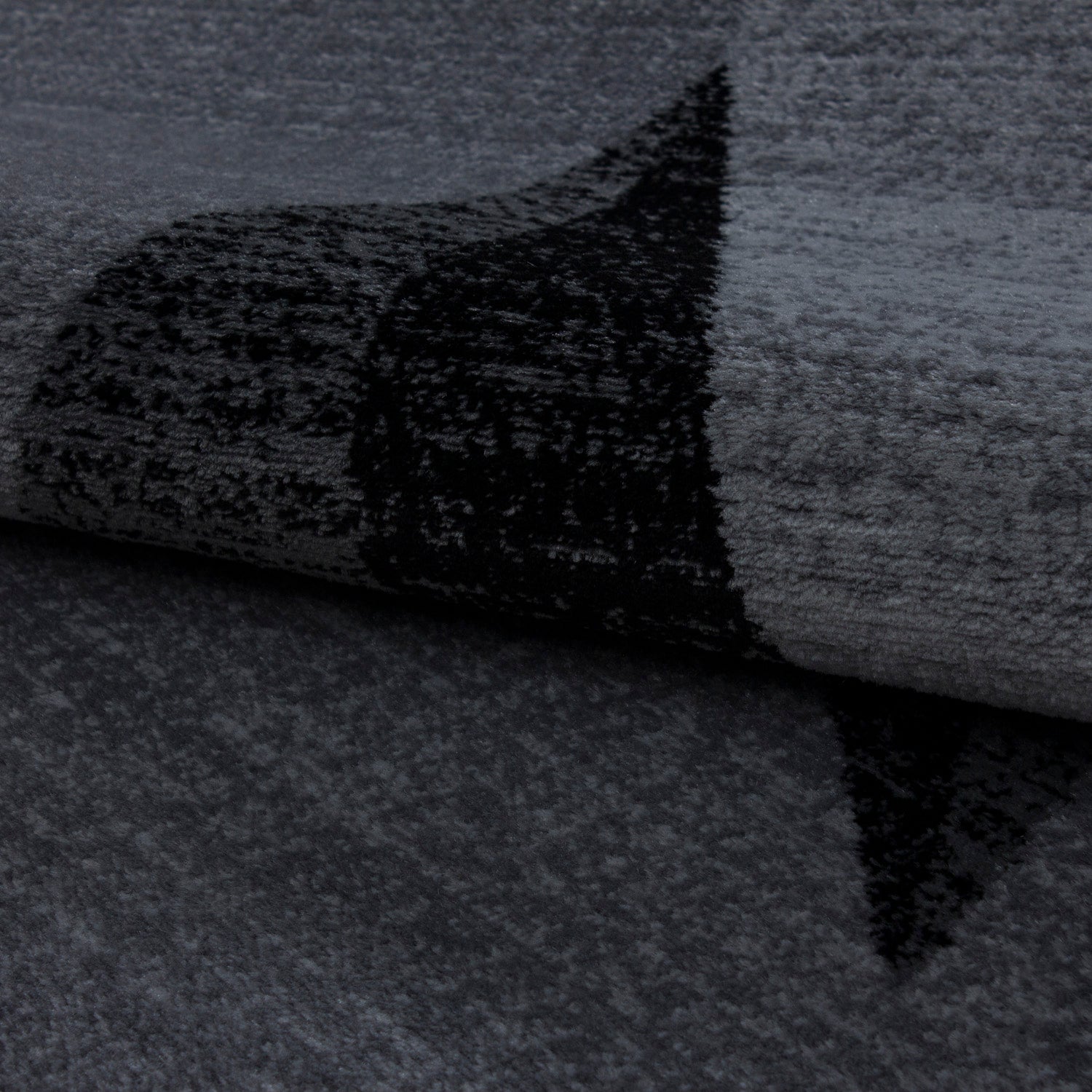 Kurzflor Design Teppich Stern Muster Wohnzimmer Kompassrose Grau Schwarz Meliert