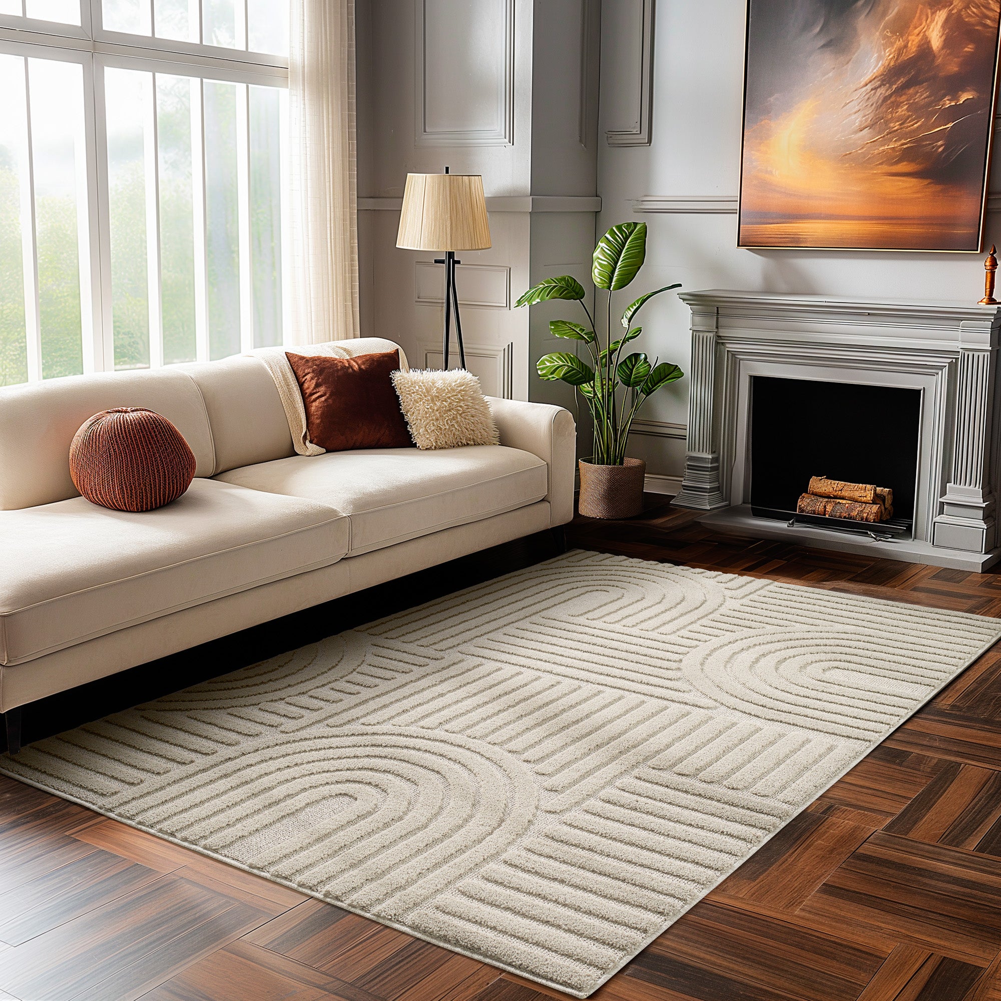 Modern Wohnzimmer Teppich Skandinavischer Boho Teppich Deko Hoch-Tief Effekt