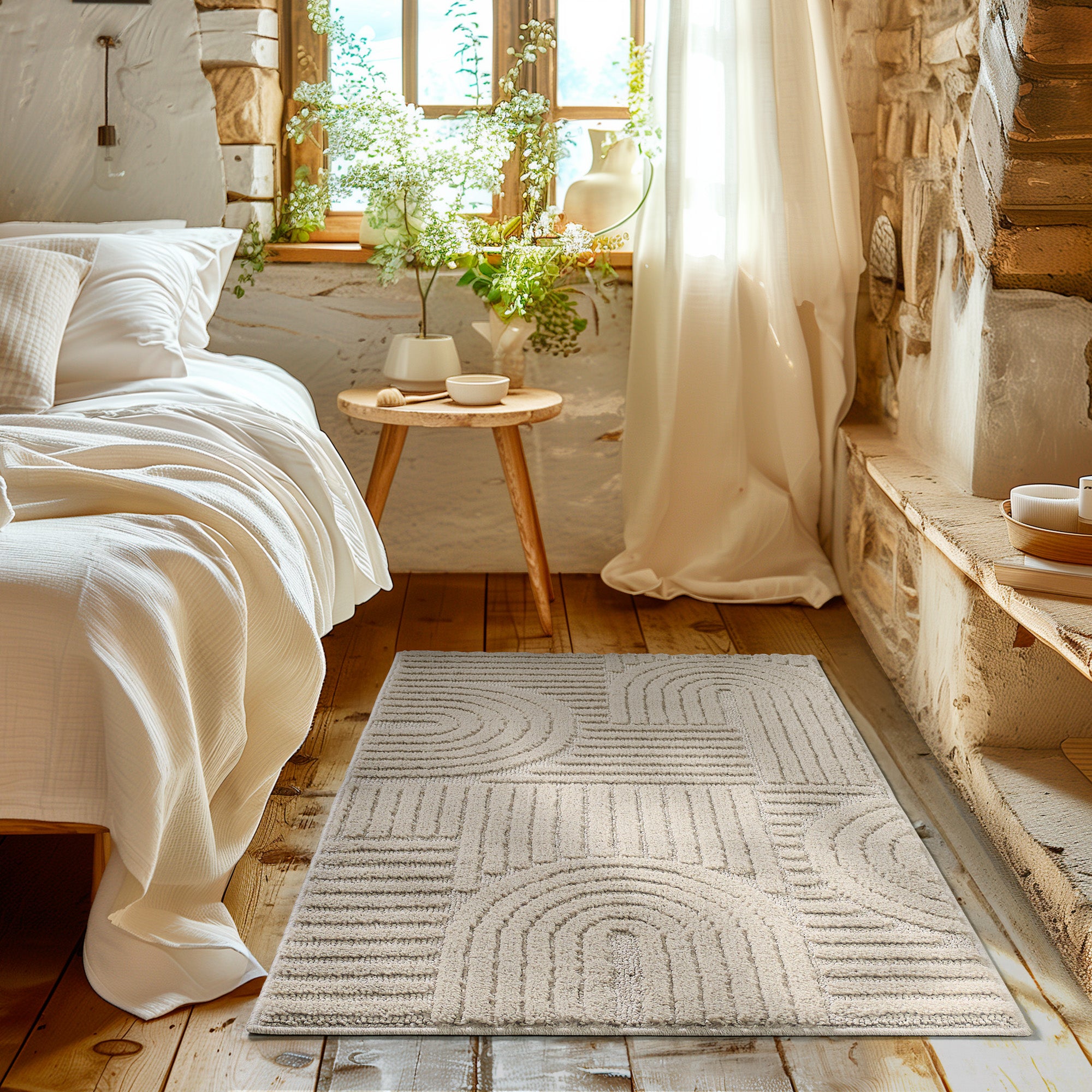 Modern Wohnzimmer Teppich Skandinavischer Boho Teppich Deko Hoch-Tief Effekt