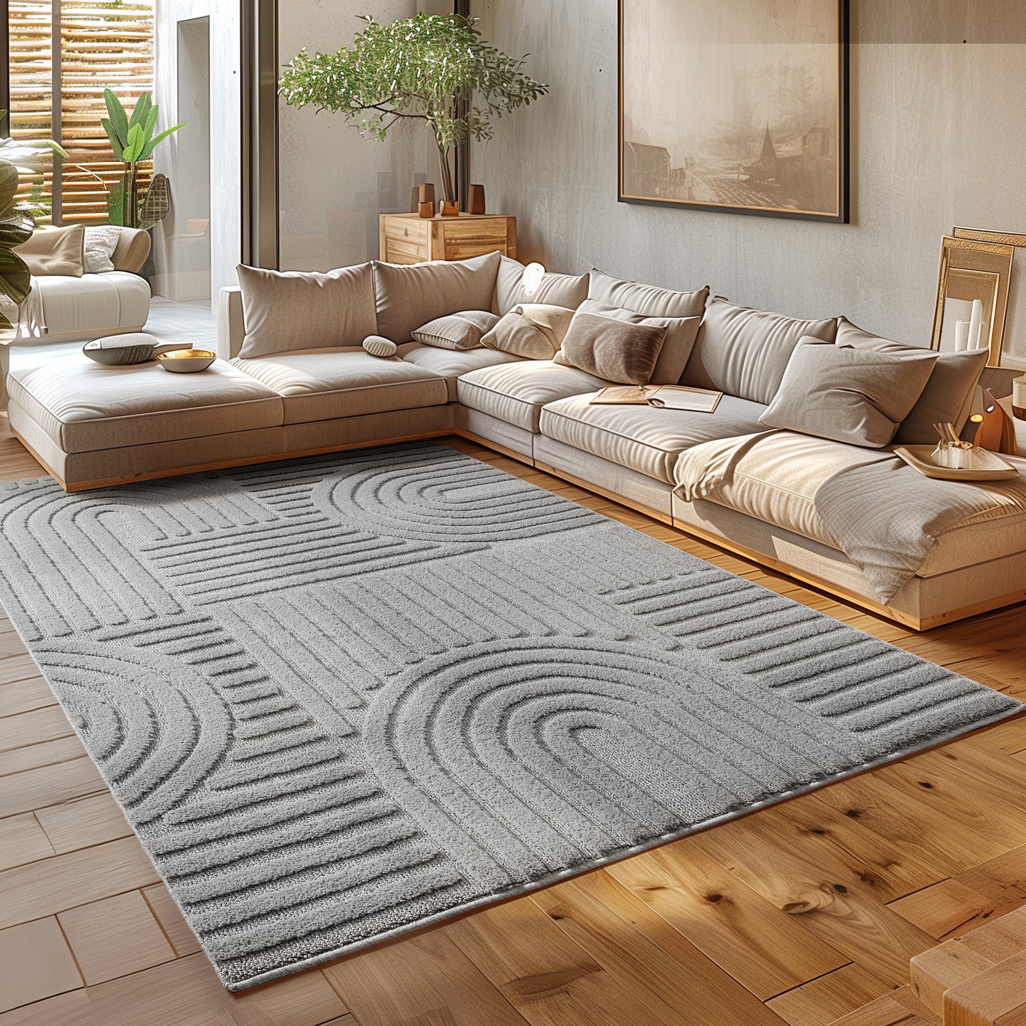 Modern Wohnzimmer Teppich Skandinavischer Boho Teppich Deko Hoch-Tief Effekt