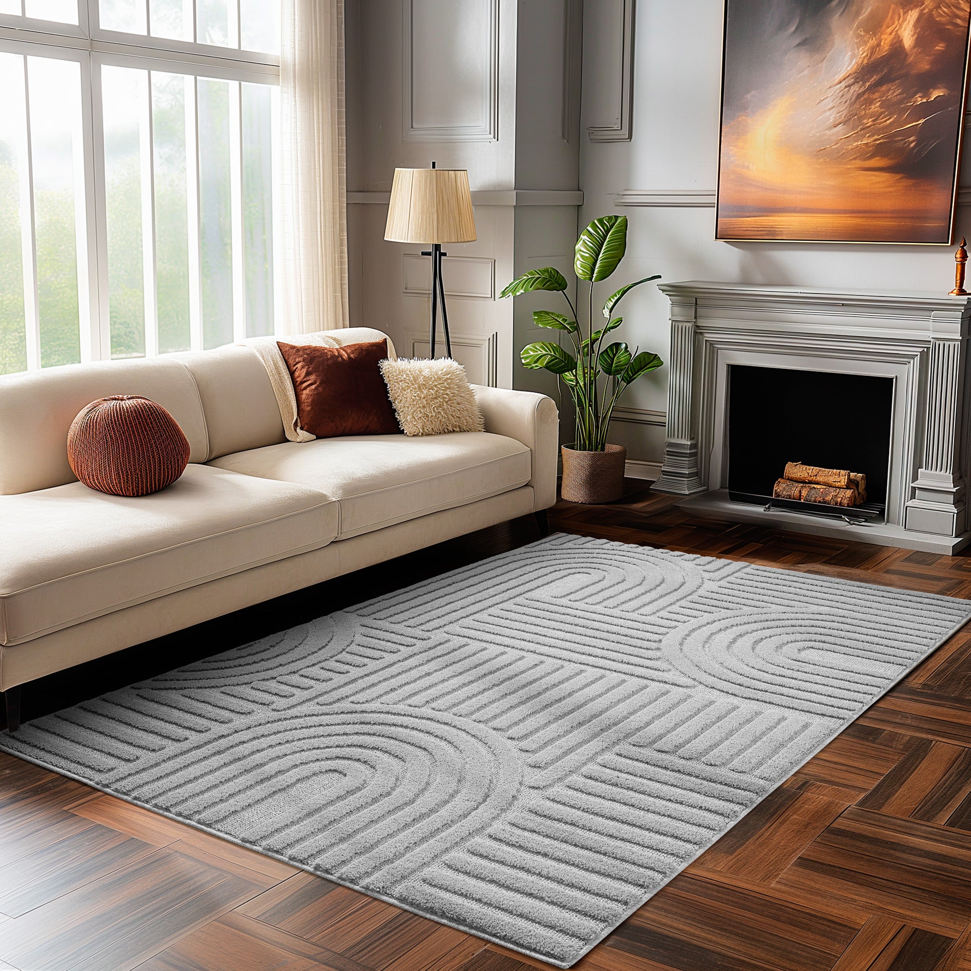 Modern Wohnzimmer Teppich Skandinavischer Boho Teppich Deko Hoch-Tief Effekt