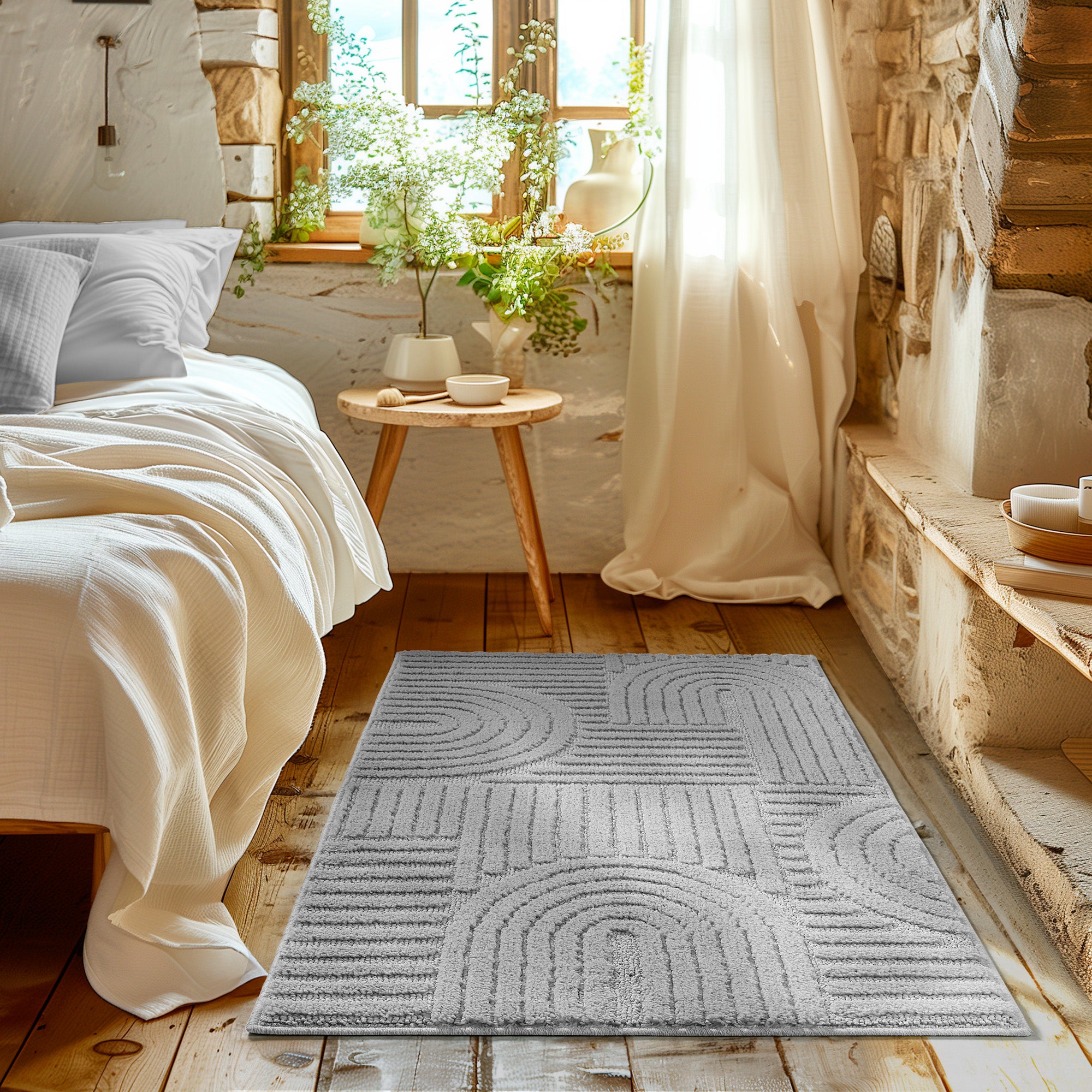 Modern Wohnzimmer Teppich Skandinavischer Boho Teppich Deko Hoch-Tief Effekt