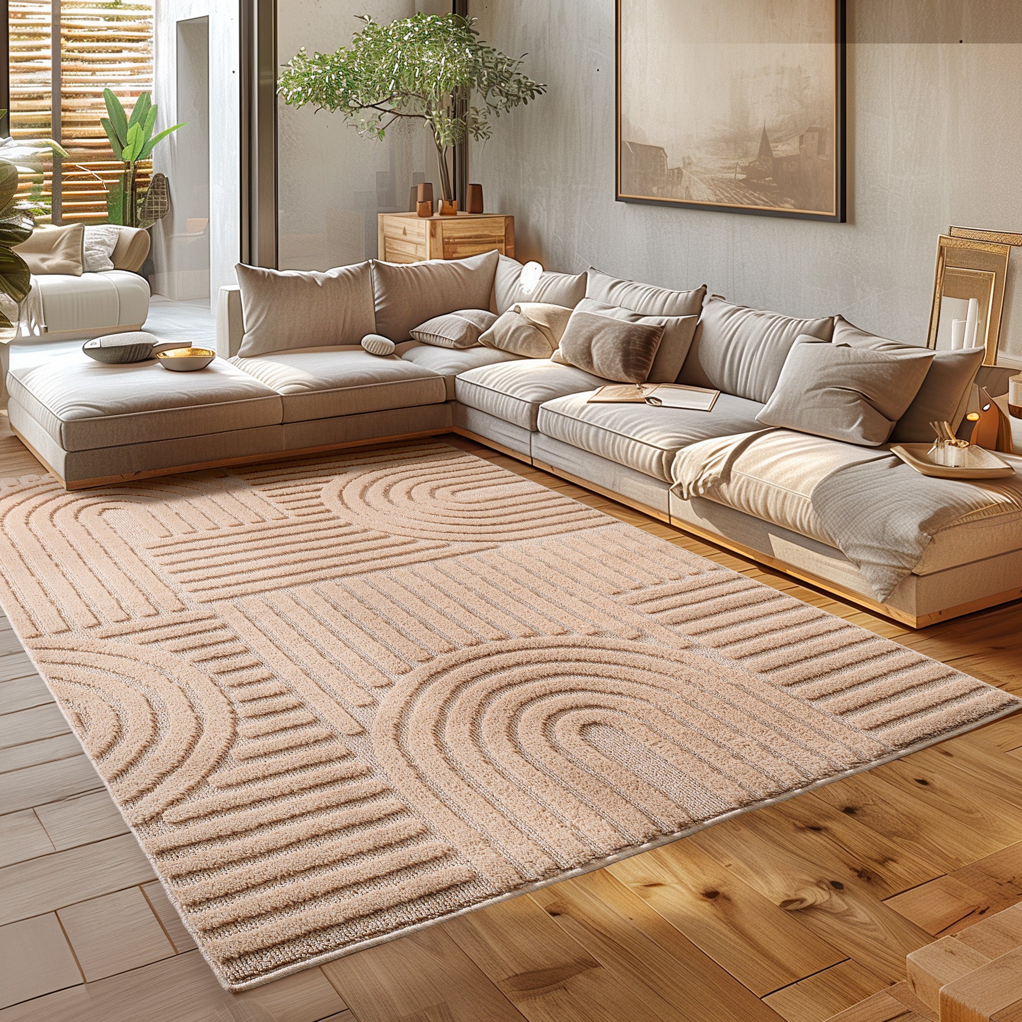 Modern Wohnzimmer Teppich Skandinavischer Boho Teppich Deko Hoch-Tief Effekt