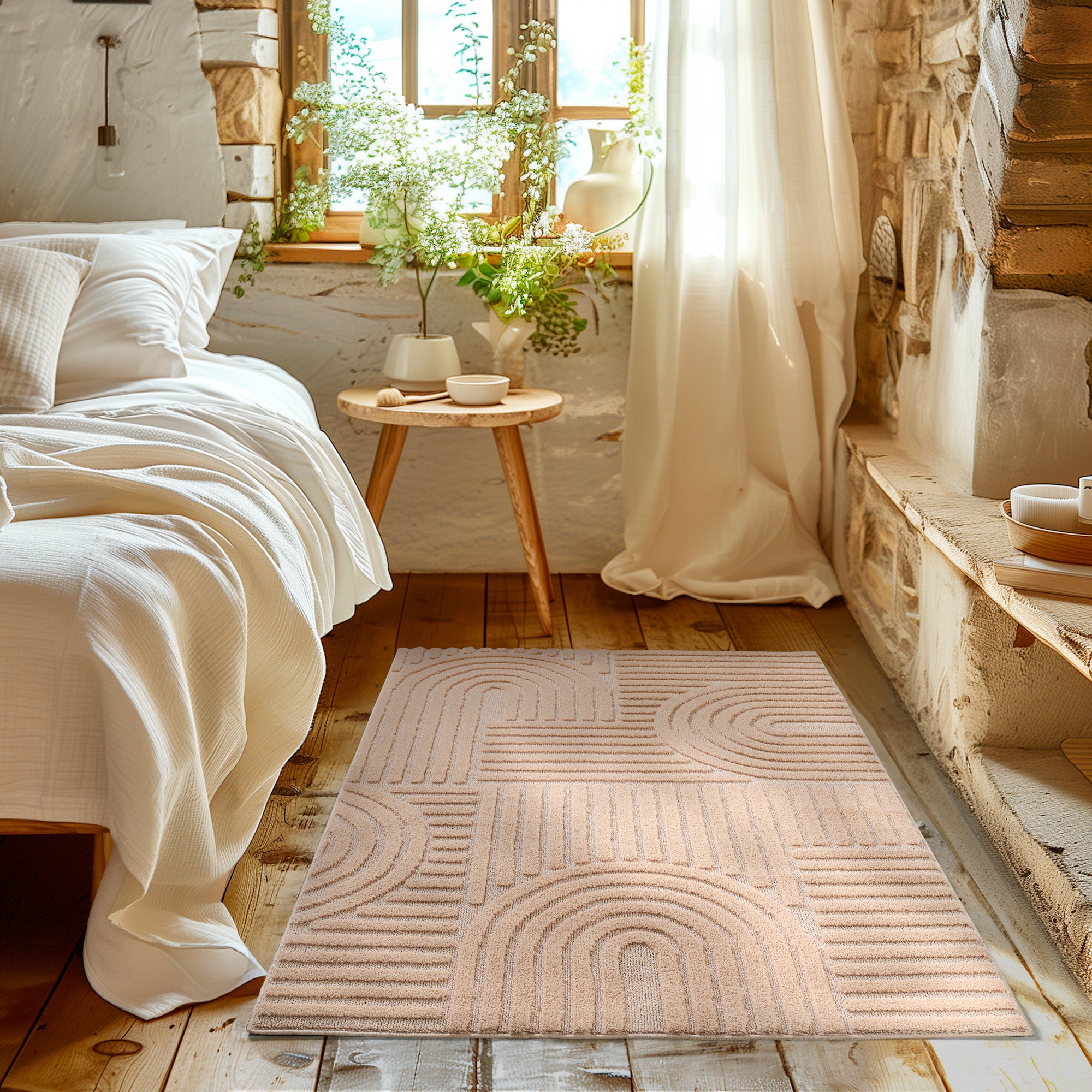 Modern Wohnzimmer Teppich Skandinavischer Boho Teppich Deko Hoch-Tief Effekt