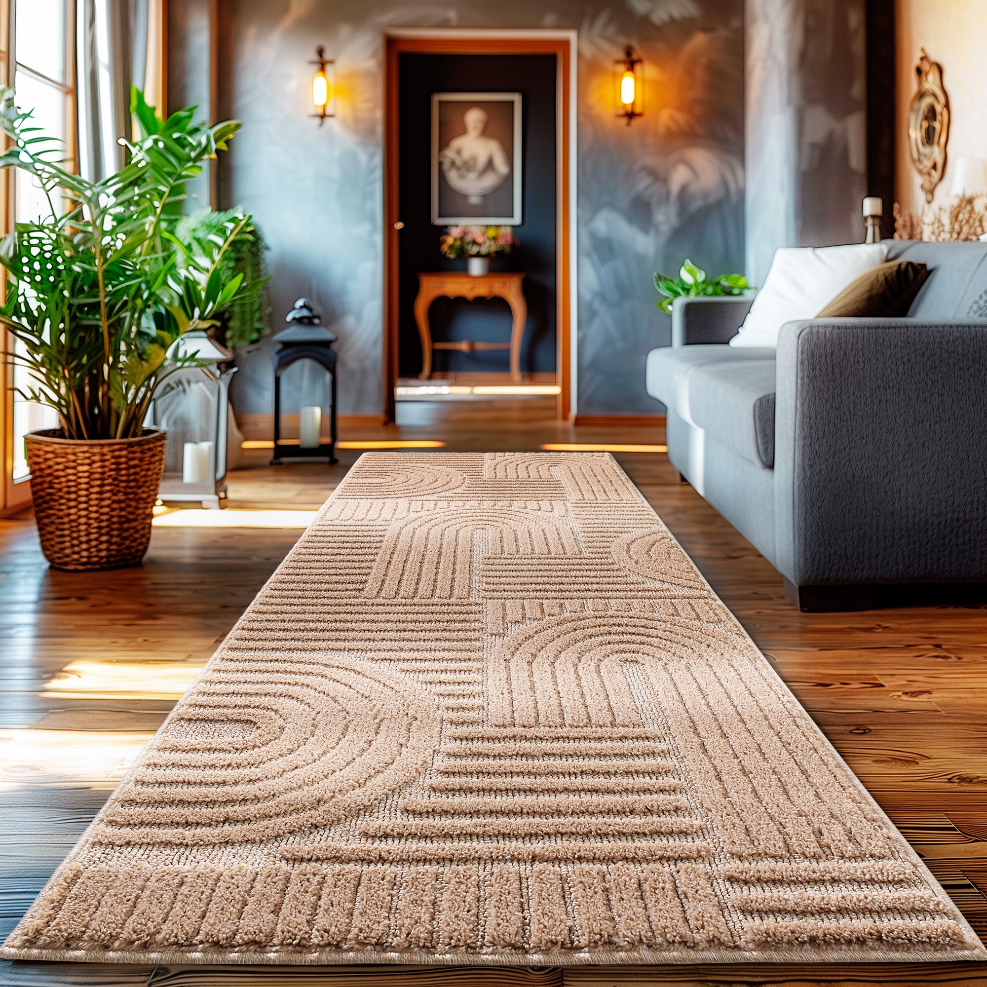 Modern Wohnzimmer Teppich Skandinavischer Boho Teppich Deko Hoch-Tief Effekt