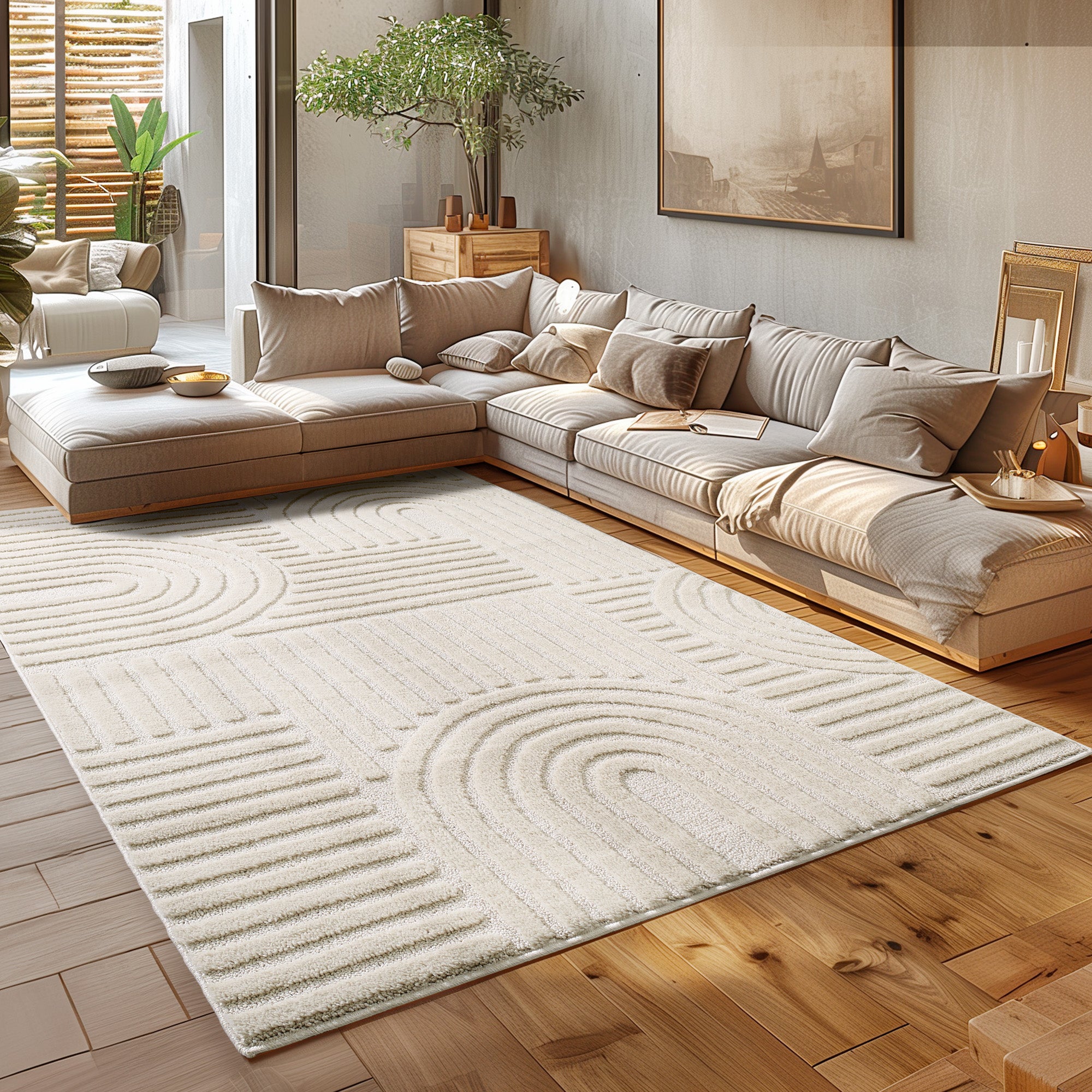 Modern Wohnzimmer Teppich Skandinavischer Boho Teppich Deko Hoch-Tief Effekt