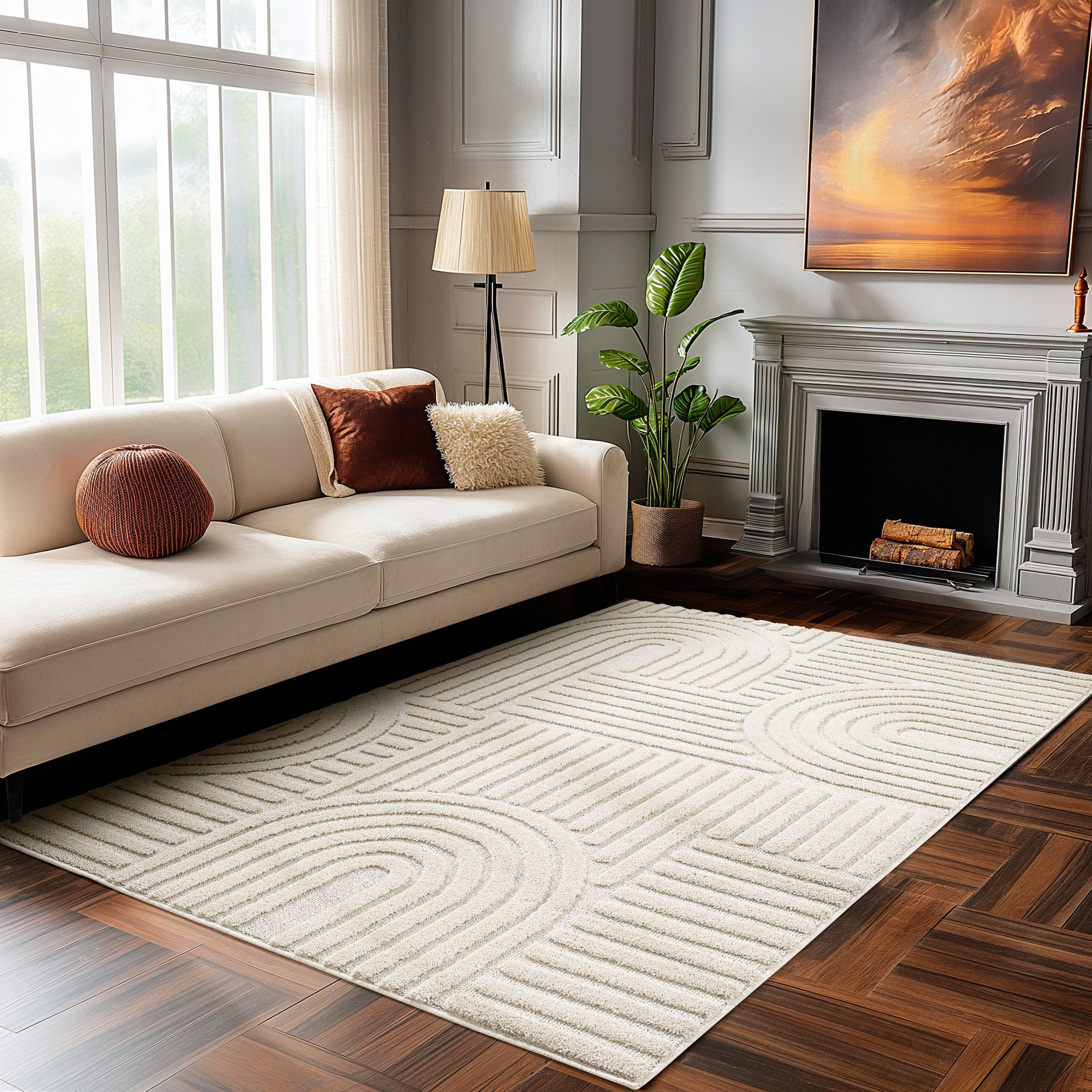 Modern Wohnzimmer Teppich Skandinavischer Boho Teppich Deko Hoch-Tief Effekt