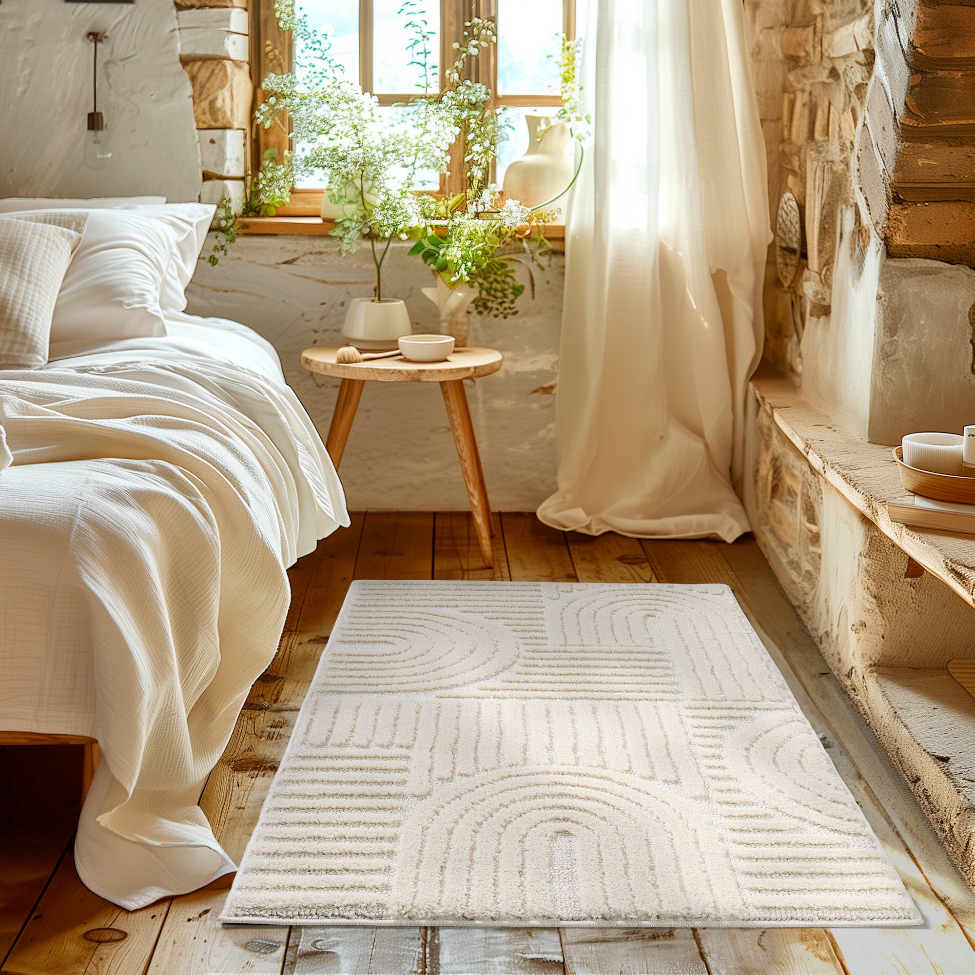 Modern Wohnzimmer Teppich Skandinavischer Boho Teppich Deko Hoch-Tief Effekt