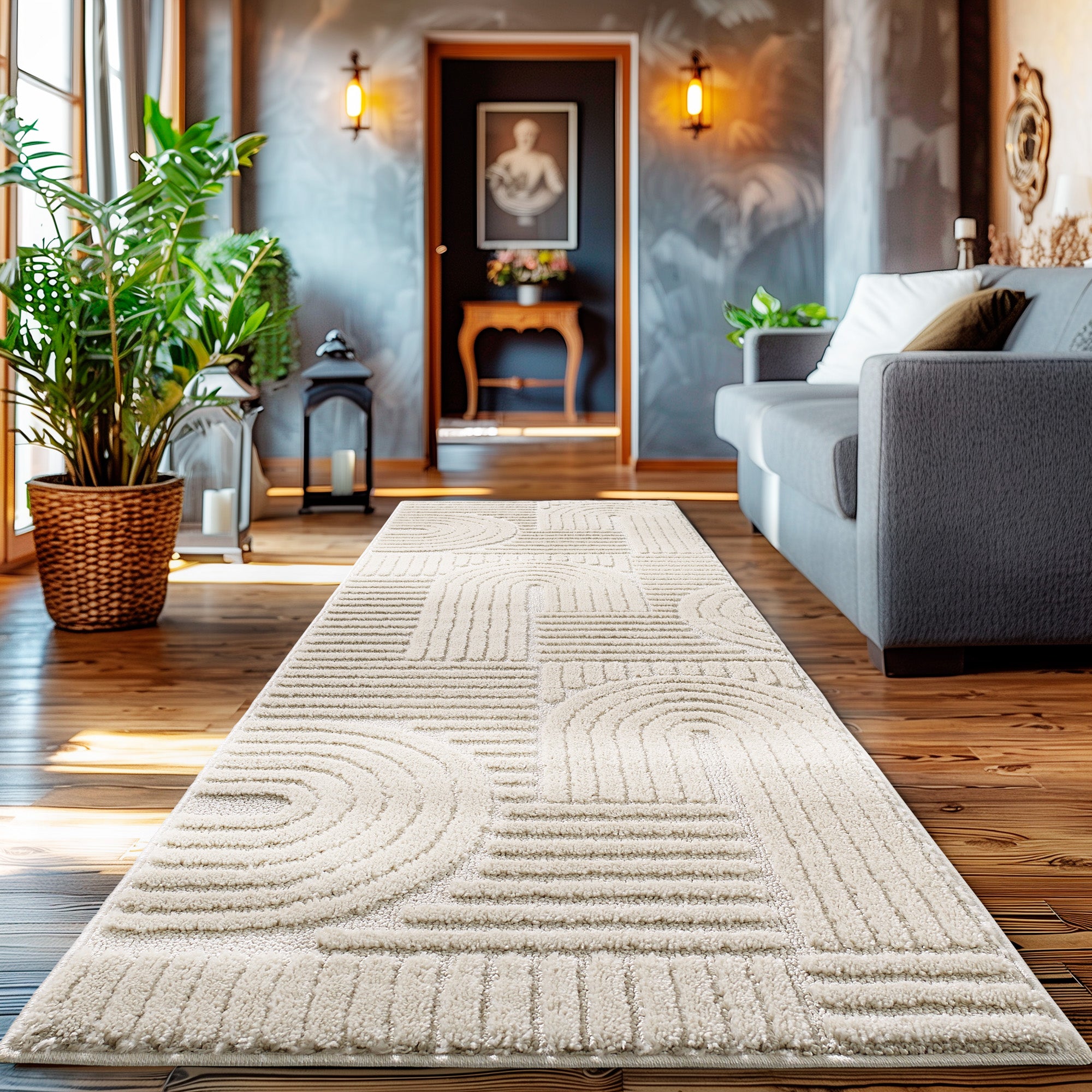 Modern Wohnzimmer Teppich Skandinavischer Boho Teppich Deko Hoch-Tief Effekt