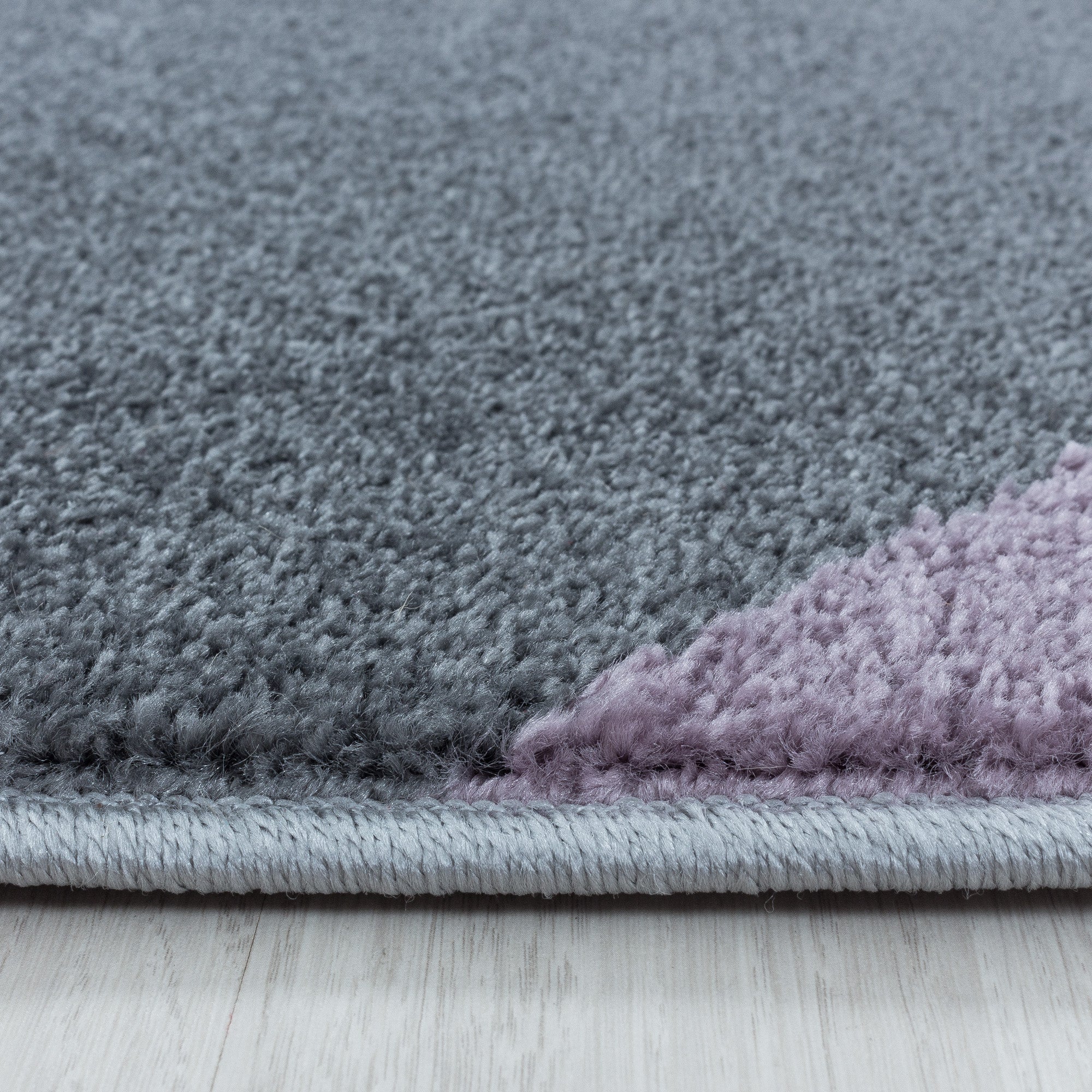 Kurzflor Teppich Bettset Lila Muster Geometrisch Modern Läuferset 3 Teile Weich