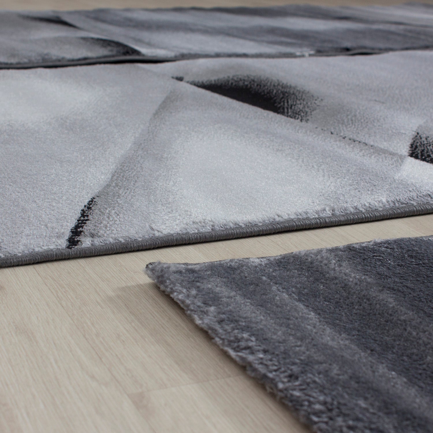 Teppich Läufer Set Bettumrandung Kurzflor Teppiche Schwarz meliert 3 Teile