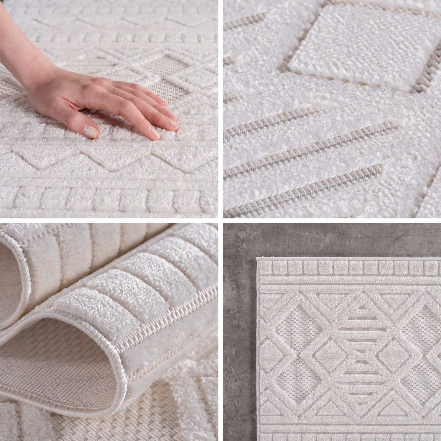 Outdoor Teppich Wetterfest Wohnzimmer Terrasse Vintage Design Natur Creme Farbe