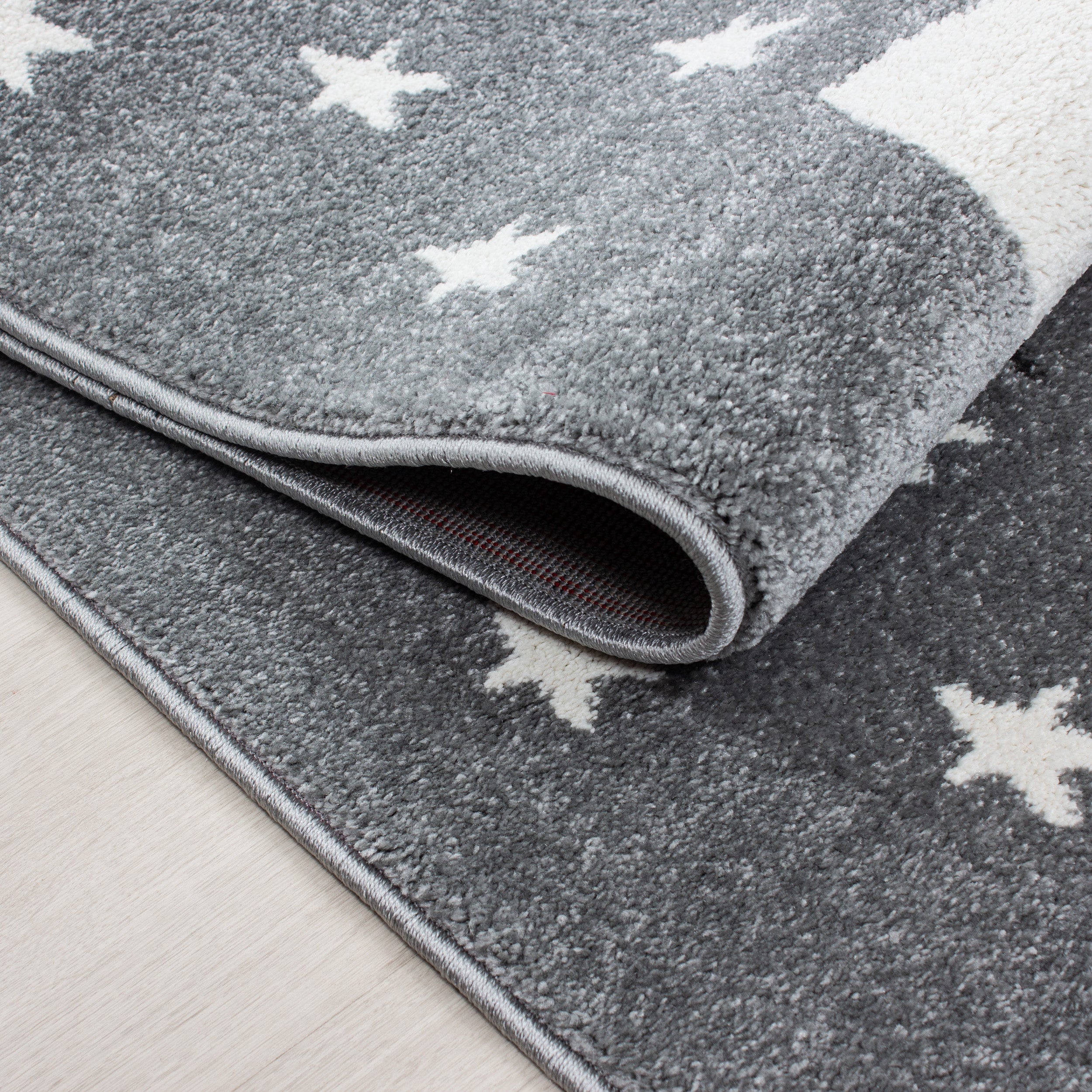 Kinderteppich Kurzflor Katze Lächeln Kinderzimmer Babyzimmer Grau Blau Meliert