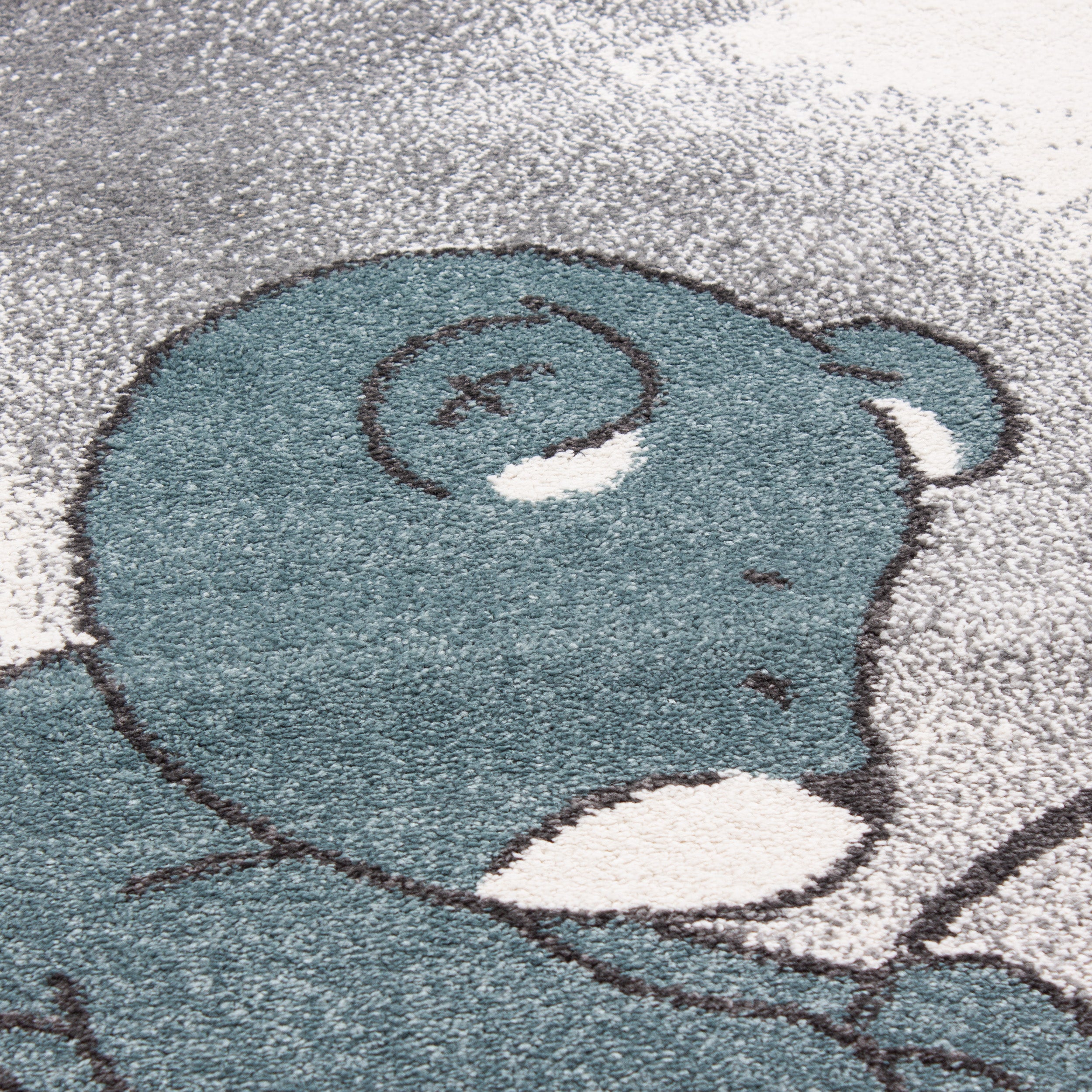 Kurzflor Kinderteppich Bärchen Wolken Kinderzimmer Babyzimmer Teppich Grau Blau
