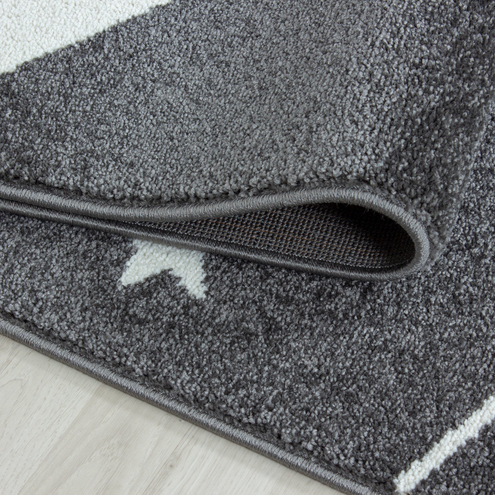 Kurzflor Kinderteppich Sternschnuppe Sterne Soft Babyzimmerteppich Grau Weiss