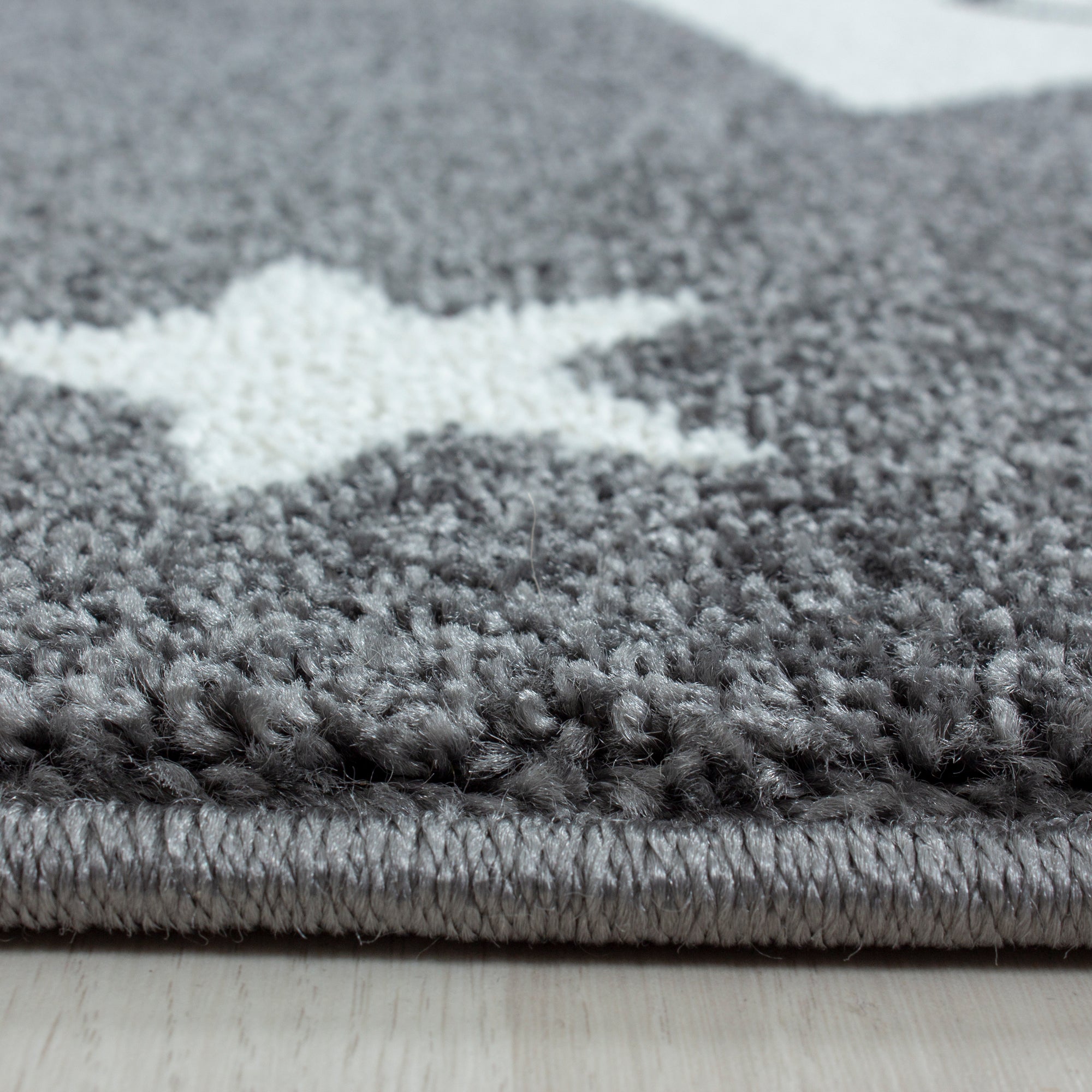 Kurzflor Kinderteppich Sternschnuppe Sterne Soft Babyzimmerteppich Grau Weiss