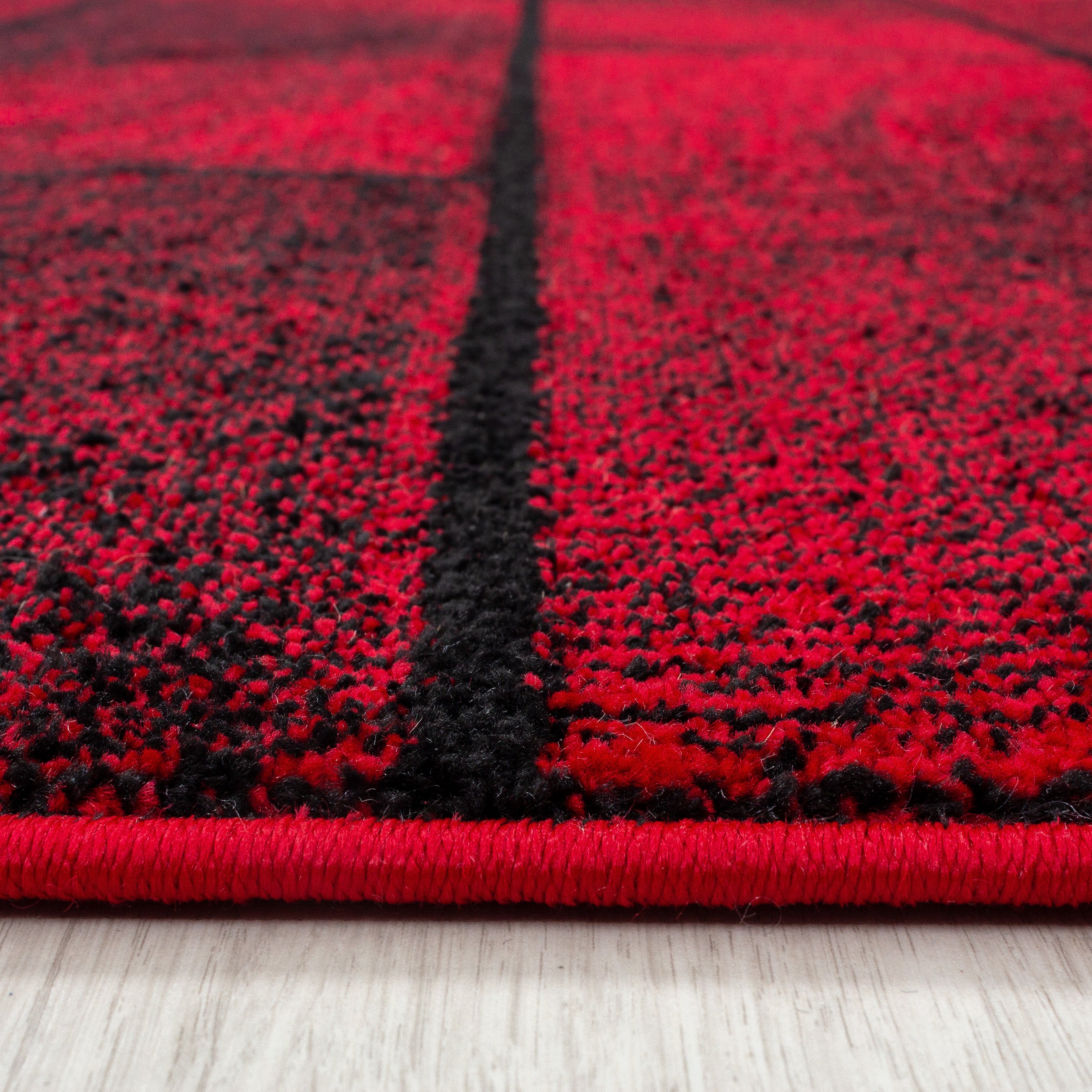 Kurzflor Design Teppich Wand Mauer Optik Wohnzimmerteppich Schwarz Rot Meliert
