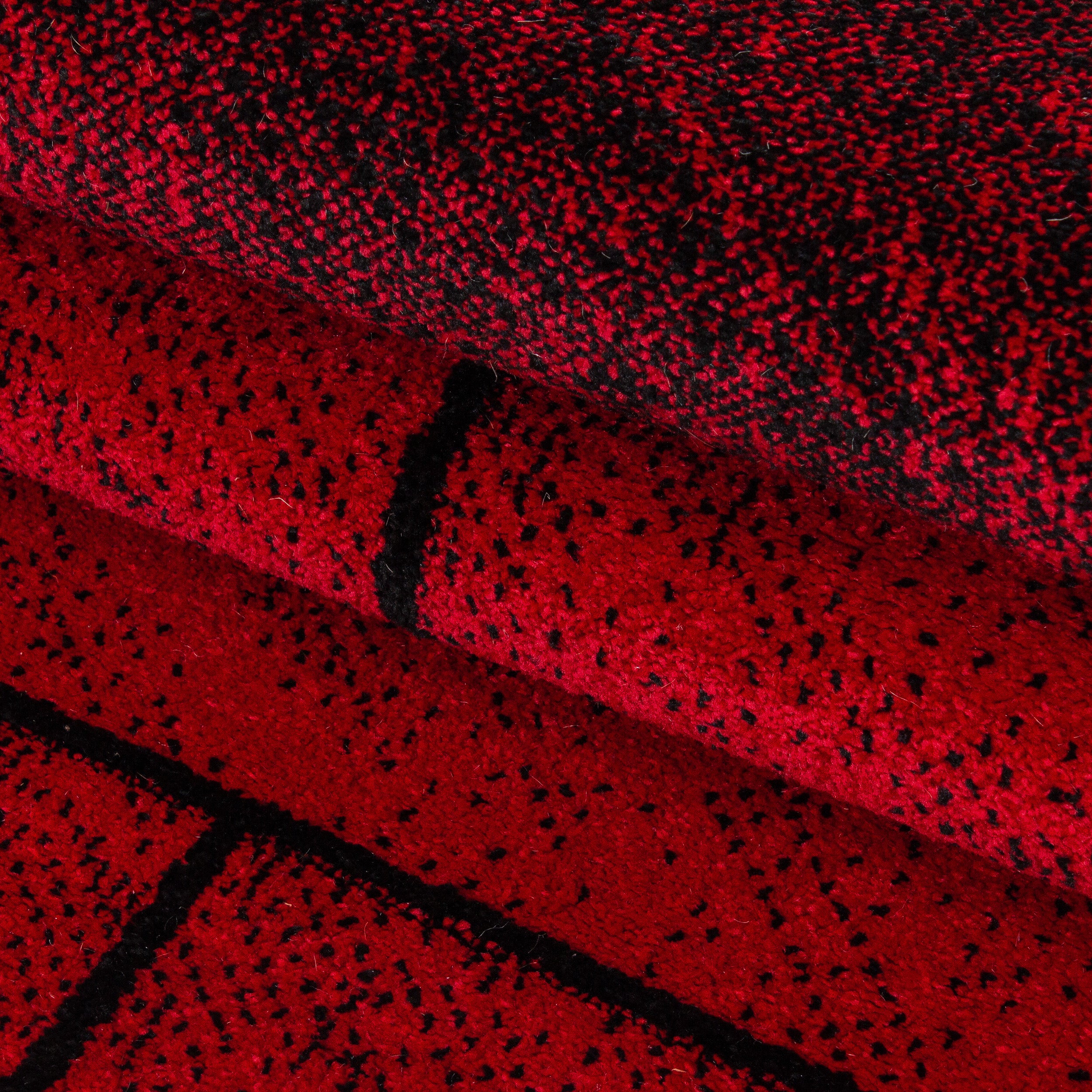 Kurzflor Design Teppich Wand Mauer Optik Wohnzimmerteppich Schwarz Rot Meliert