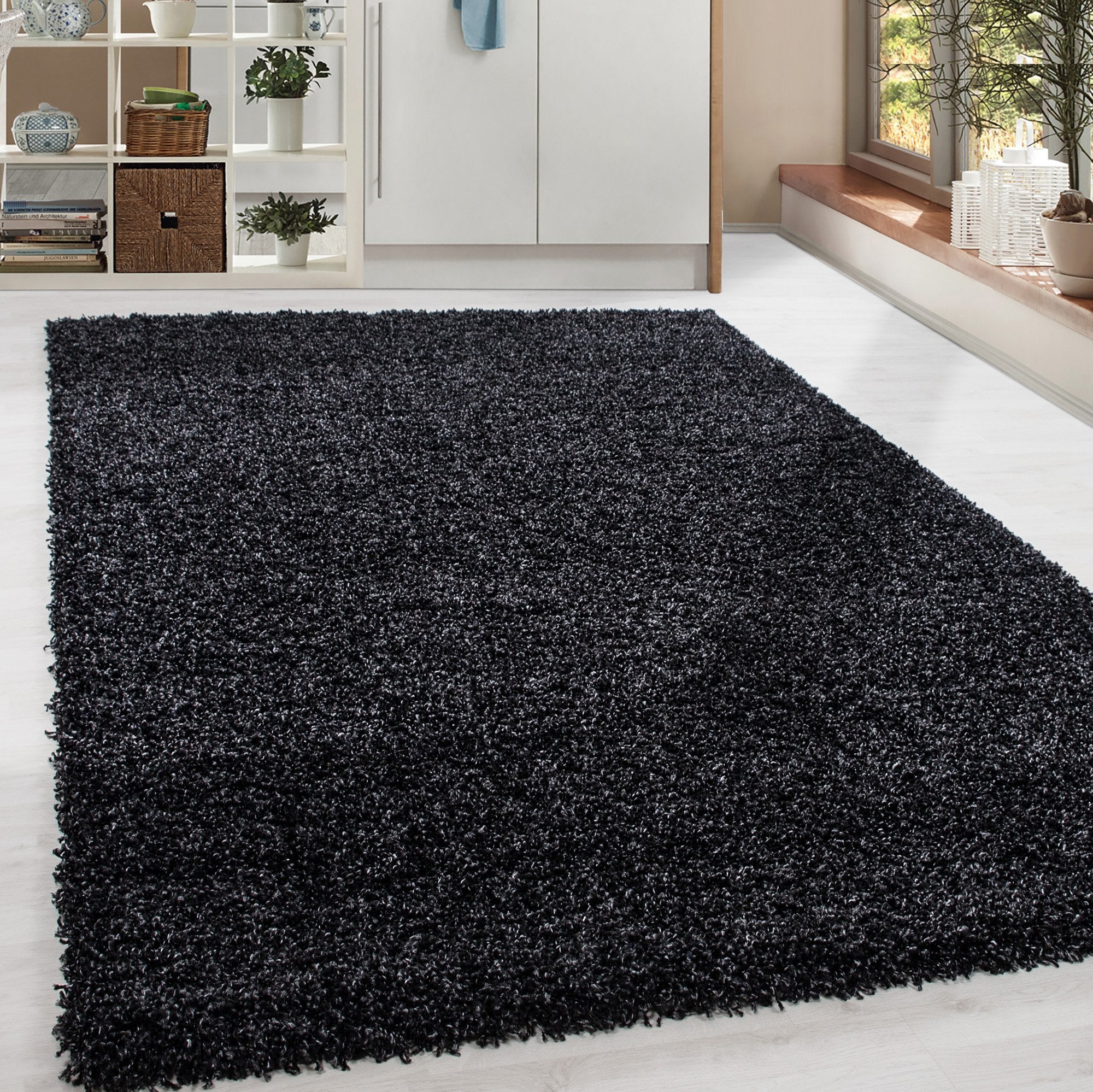 Hochflor Shaggy Teppich Schwarz