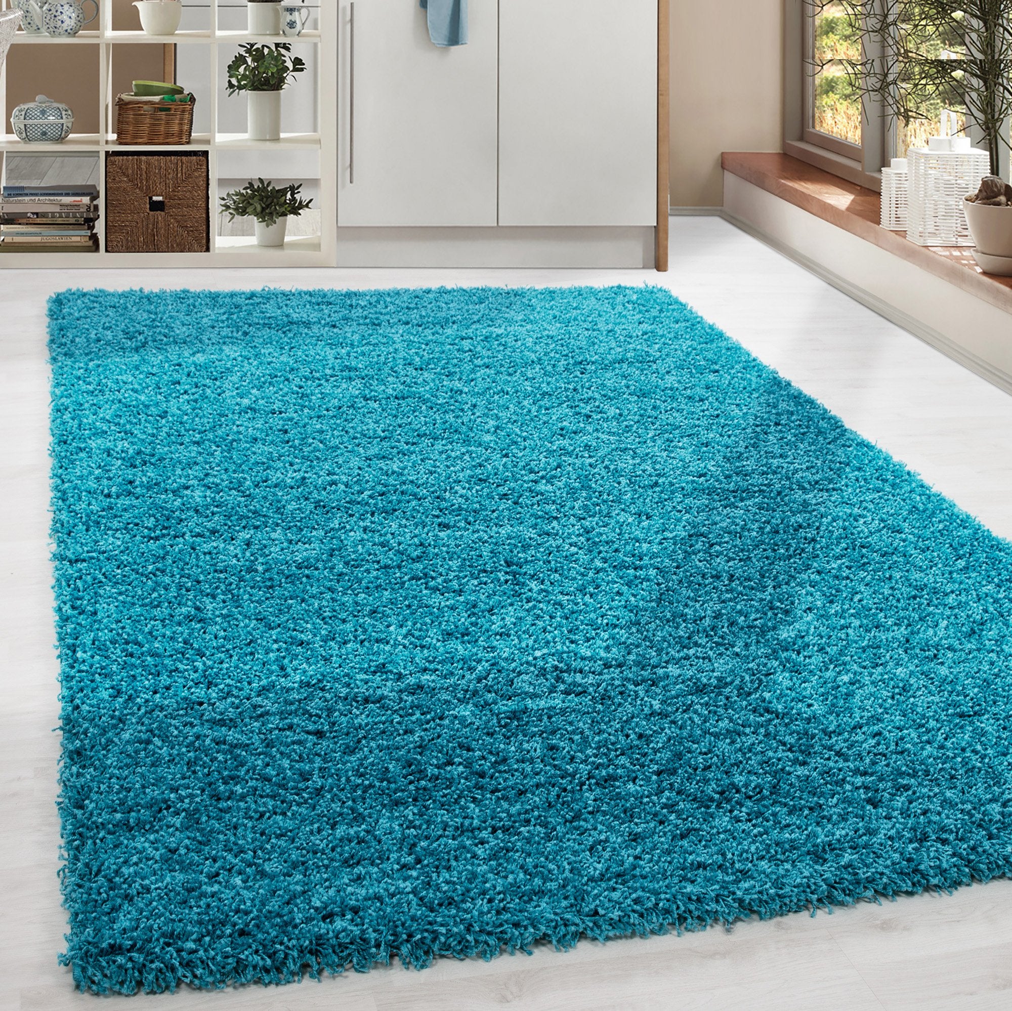 Shaggy Hochflor Langflor Teppich Türkis