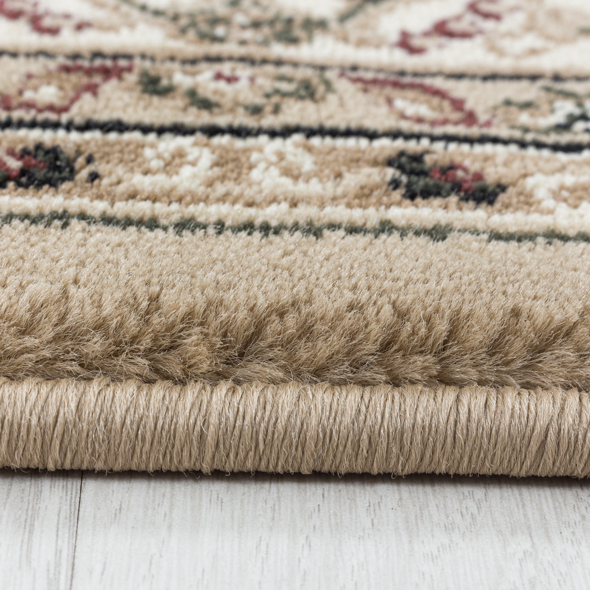 Kurzflor Orient Teppich Klassik Design Ornamente Bordüre Wohnzimmerteppich Beige