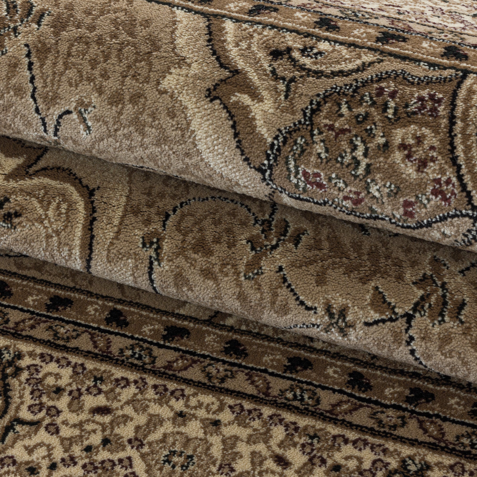 Kurzflor Orient Teppich Klassik Design Ornamente Bordüre Wohnzimmerteppich Beige