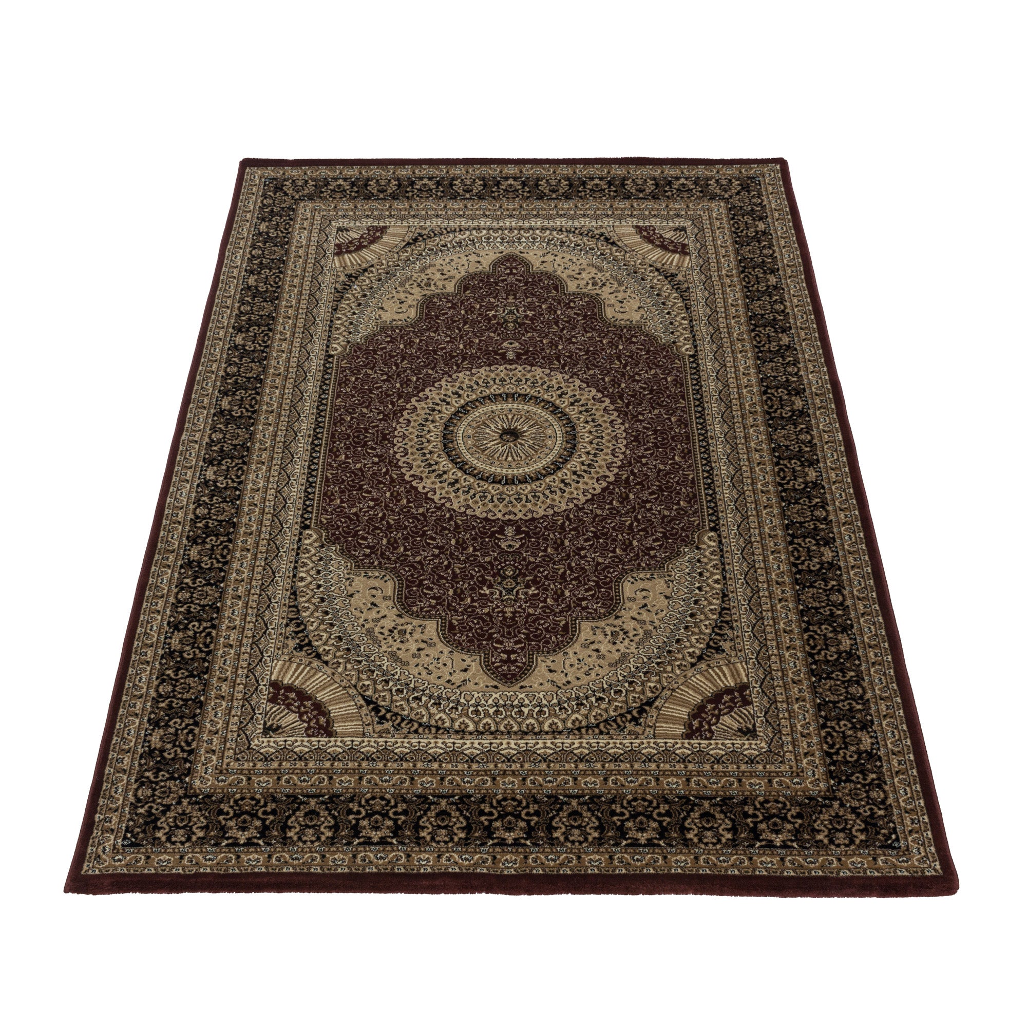 Kurzflor Orient Teppich Klassik Design Antike Bordüre Wohnzimmerteppich Rot