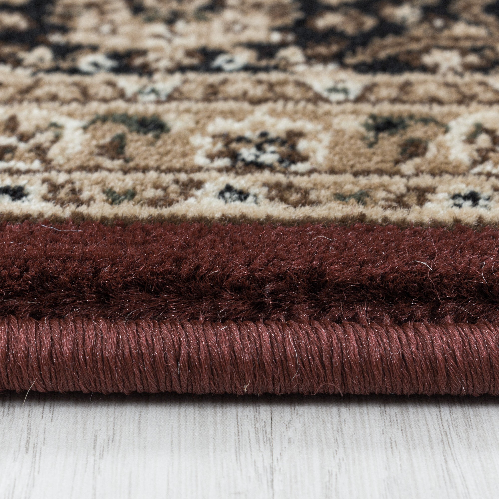 Kurzflor Orient Teppich Klassik Design Antike Bordüre Wohnzimmerteppich Rot