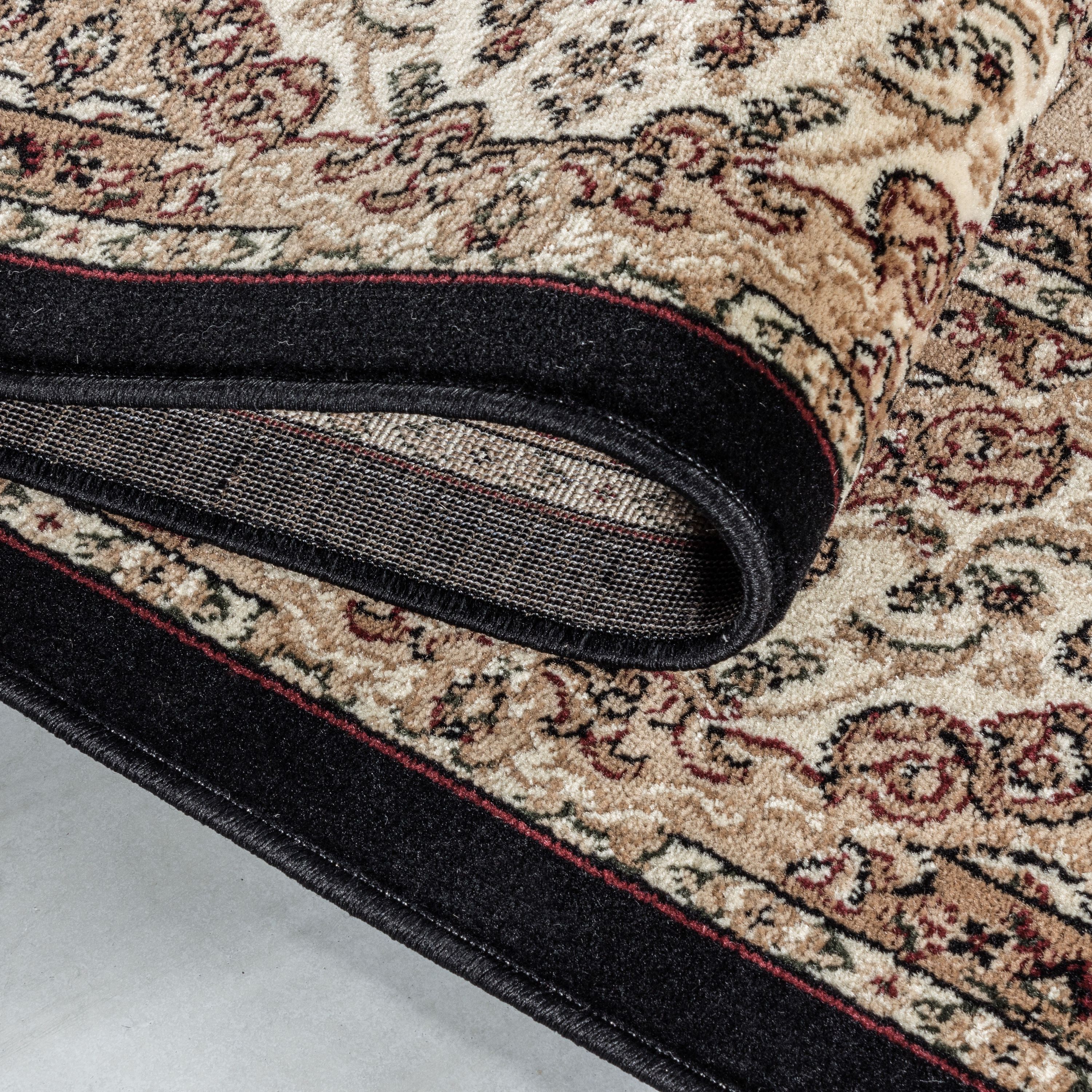 Kurzflor Orient Teppich Klassik Design Antike Bordüre Wohnzimmerteppich Schwarz