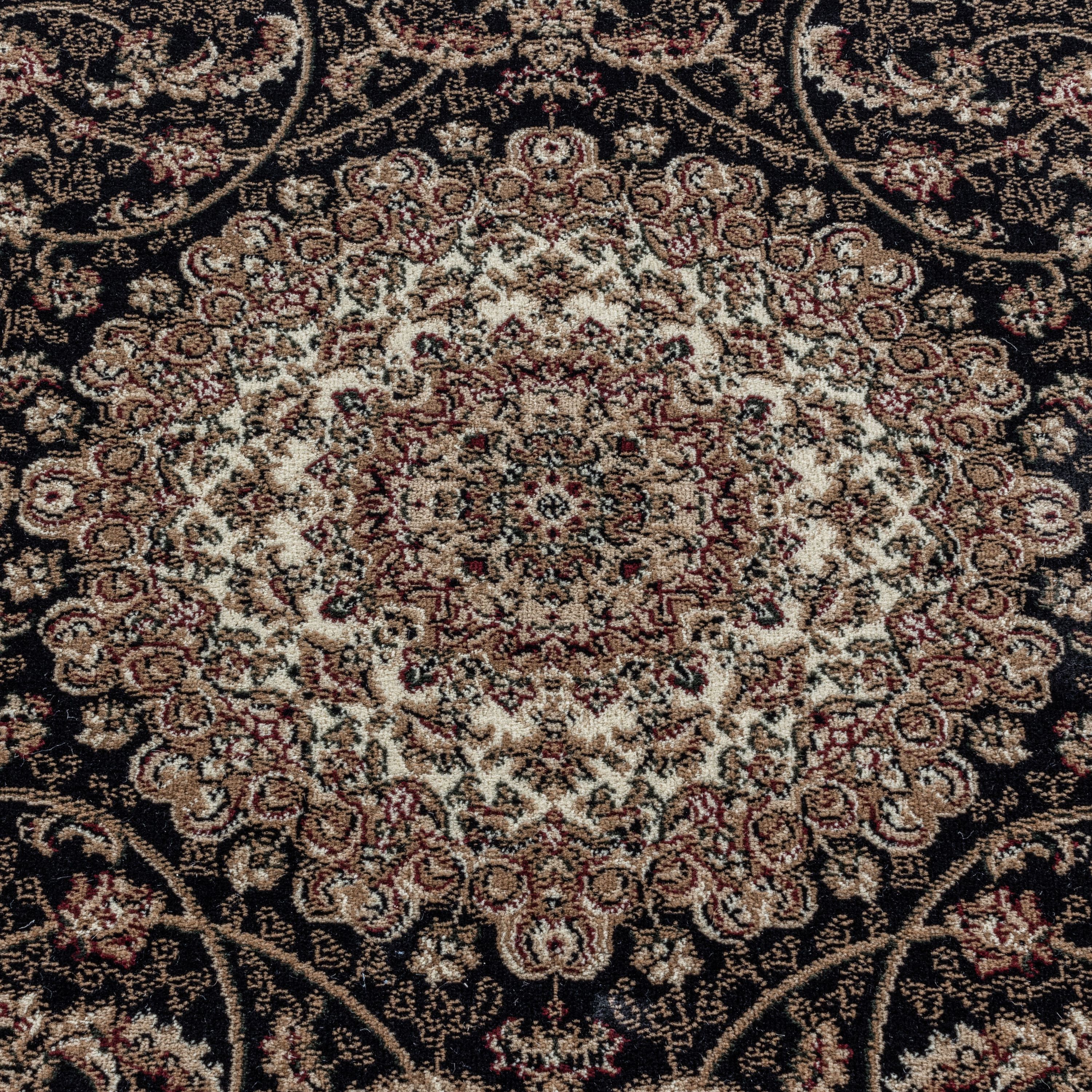 Kurzflor Orient Teppich Klassik Design Antike Bordüre Wohnzimmerteppich Schwarz