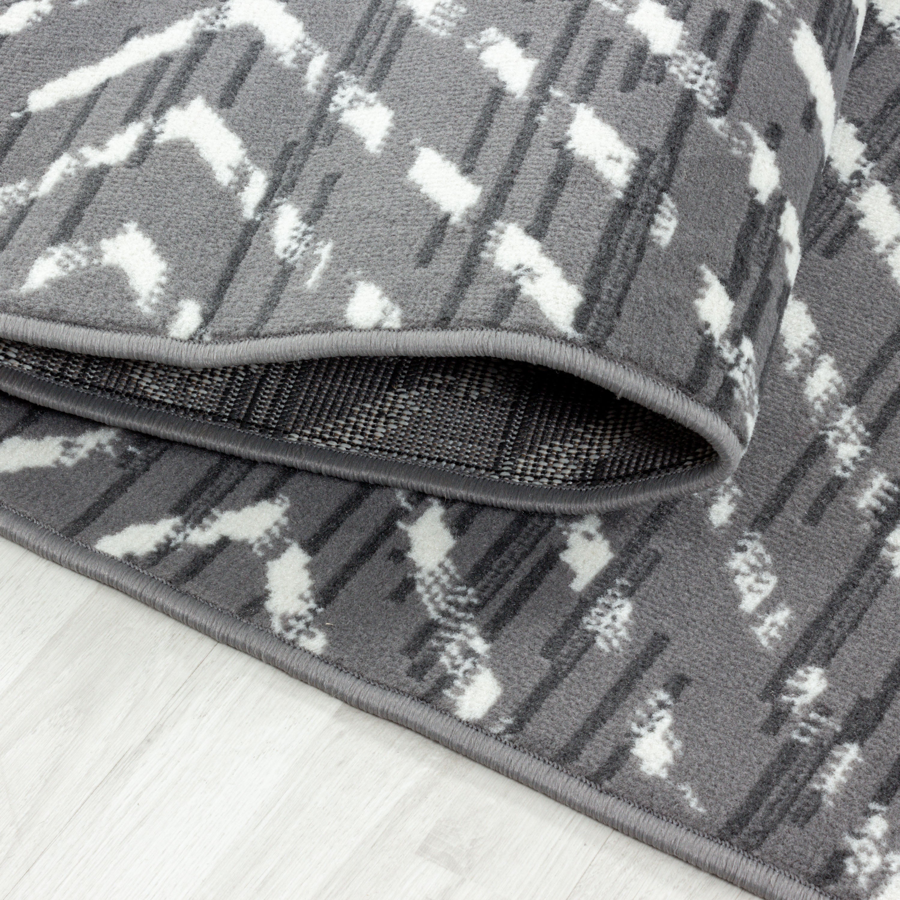 Kurzflor Teppich Modernes Struktur Muster Wohnzimmerteppich Flor Weich Grau