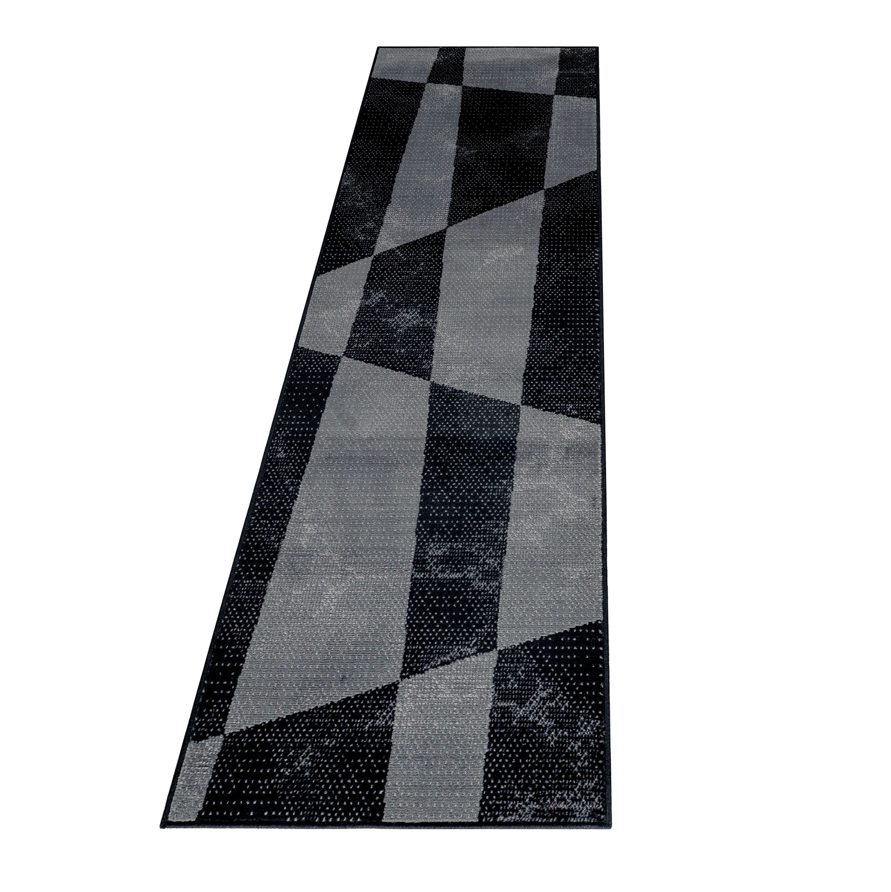 Bettumrandung Teppich Kurzflor Geometrisch Design Schlafzimmer 10 mm Florhöhe Weich Rechteckig 3 Teile Läufer Schwarz