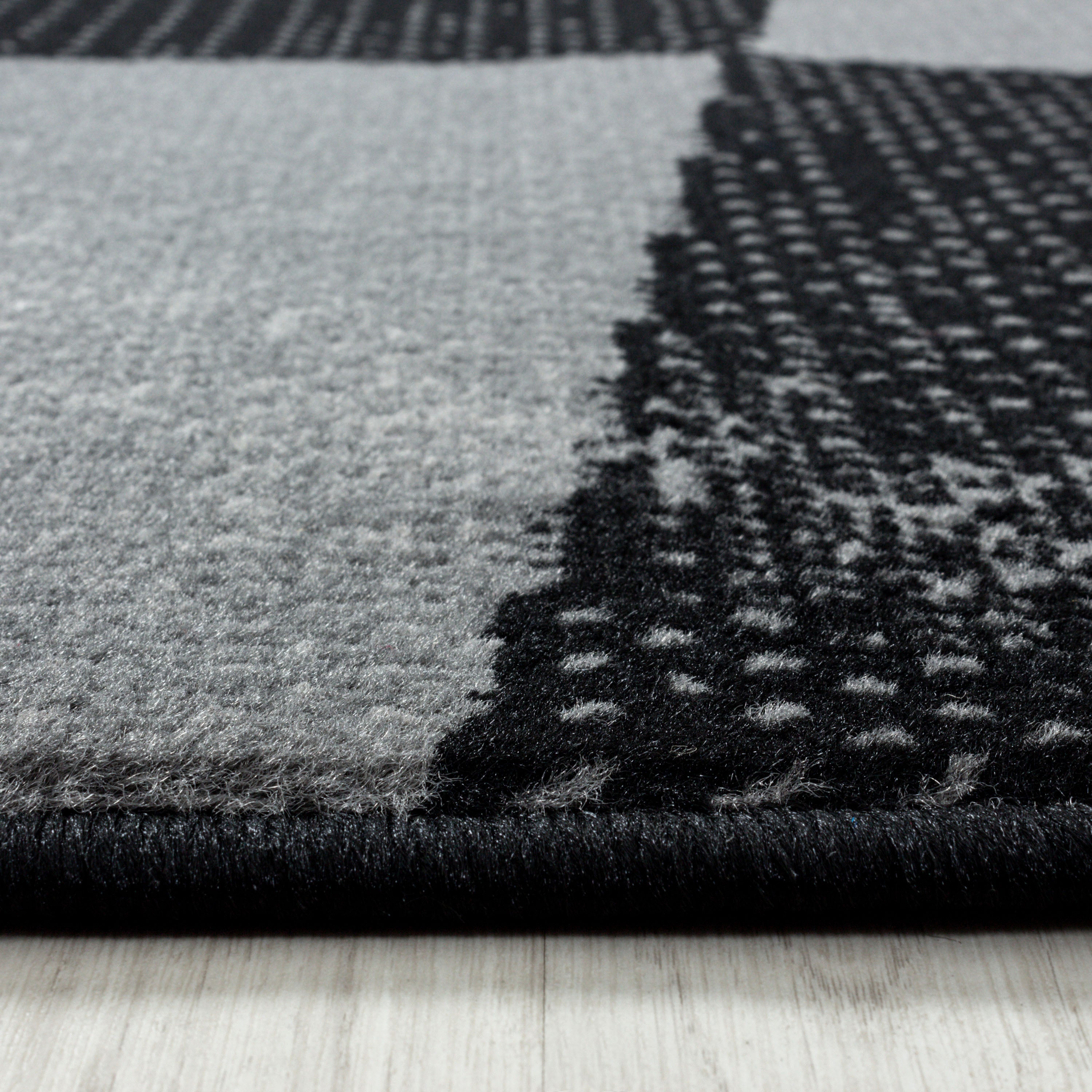 Bettumrandung Teppich Kurzflor Geometrisch Design Schlafzimmer 10 mm Florhöhe Weich Rechteckig 3 Teile Läufer Schwarz