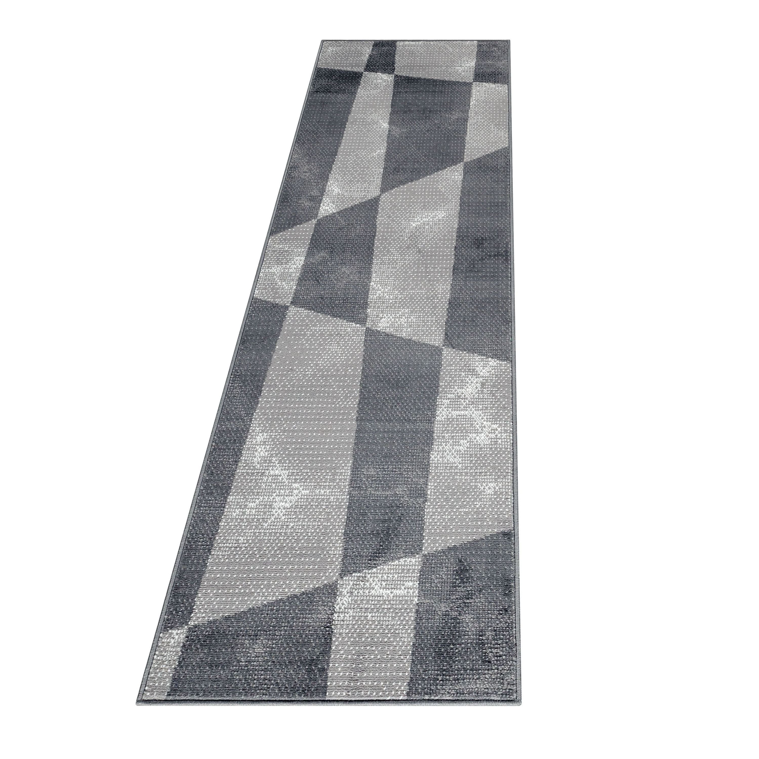 Bettumrandung Teppich Kurzflor Geometrisch Design Schlafzimmer 10 mm Florhöhe Weich Rechteckig 3 Teile Läufer Grau