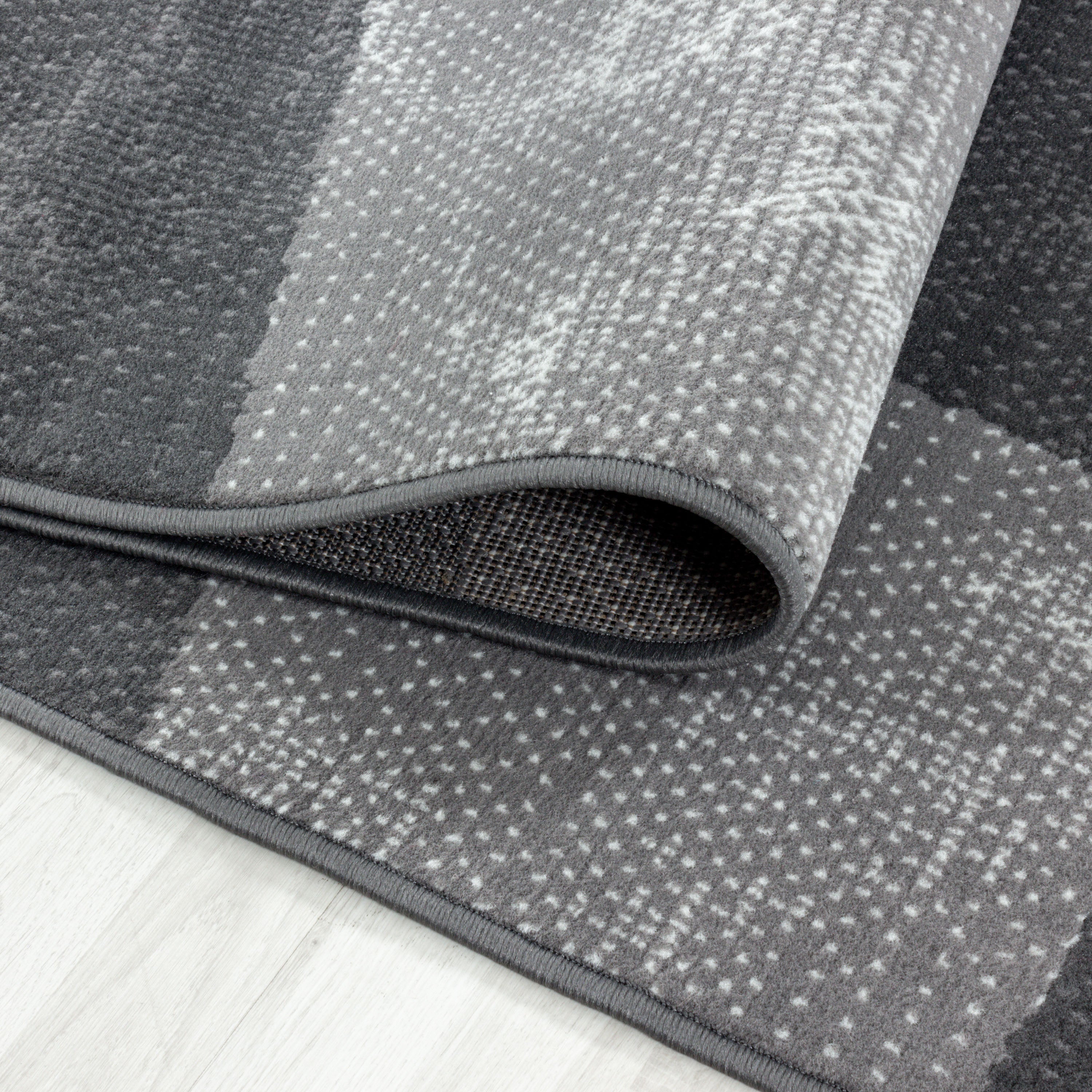 Bettumrandung Teppich Kurzflor Geometrisch Design Schlafzimmer 10 mm Florhöhe Weich Rechteckig 3 Teile Läufer Grau
